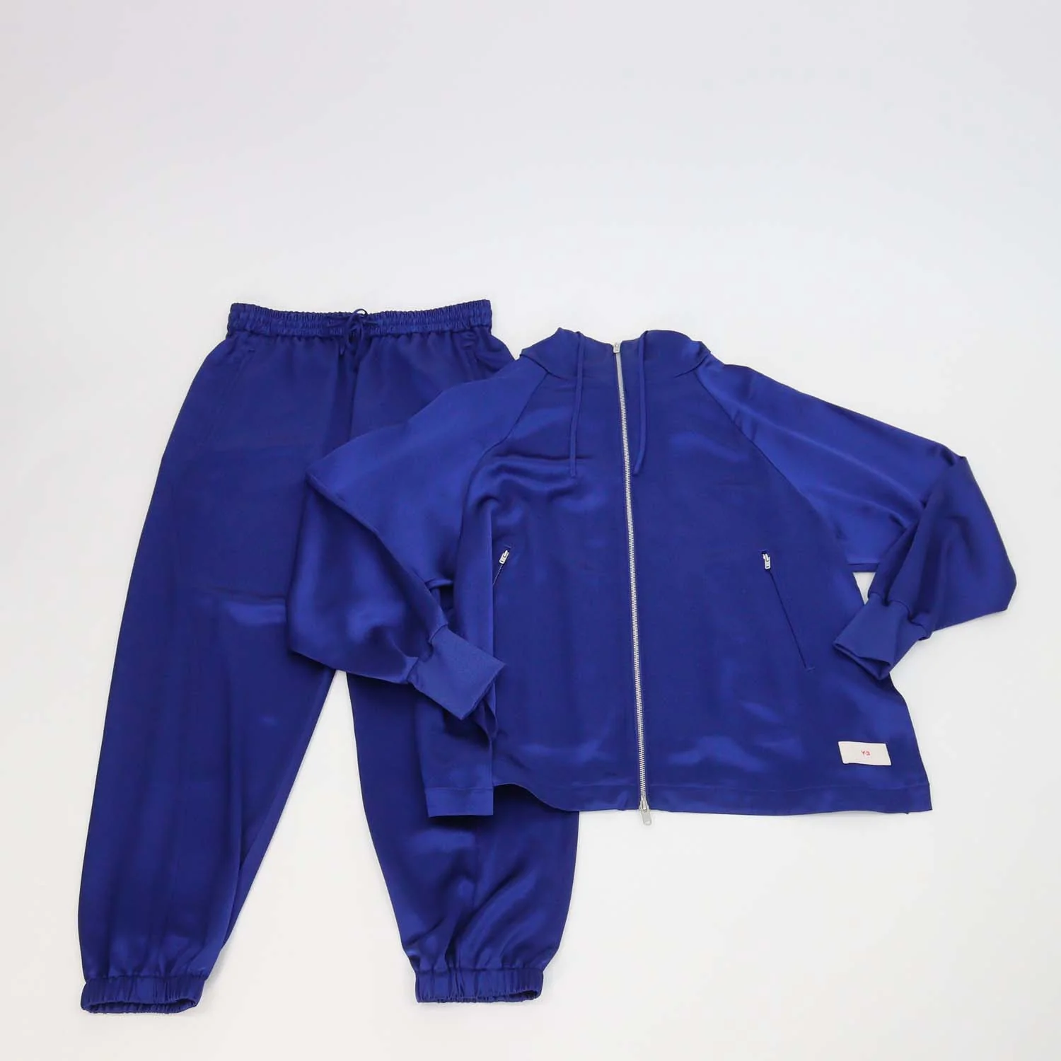 Y3 Metallic Blue Zip Pocket Hooded Sweatshirt & Drawstring Jogger Pants Set