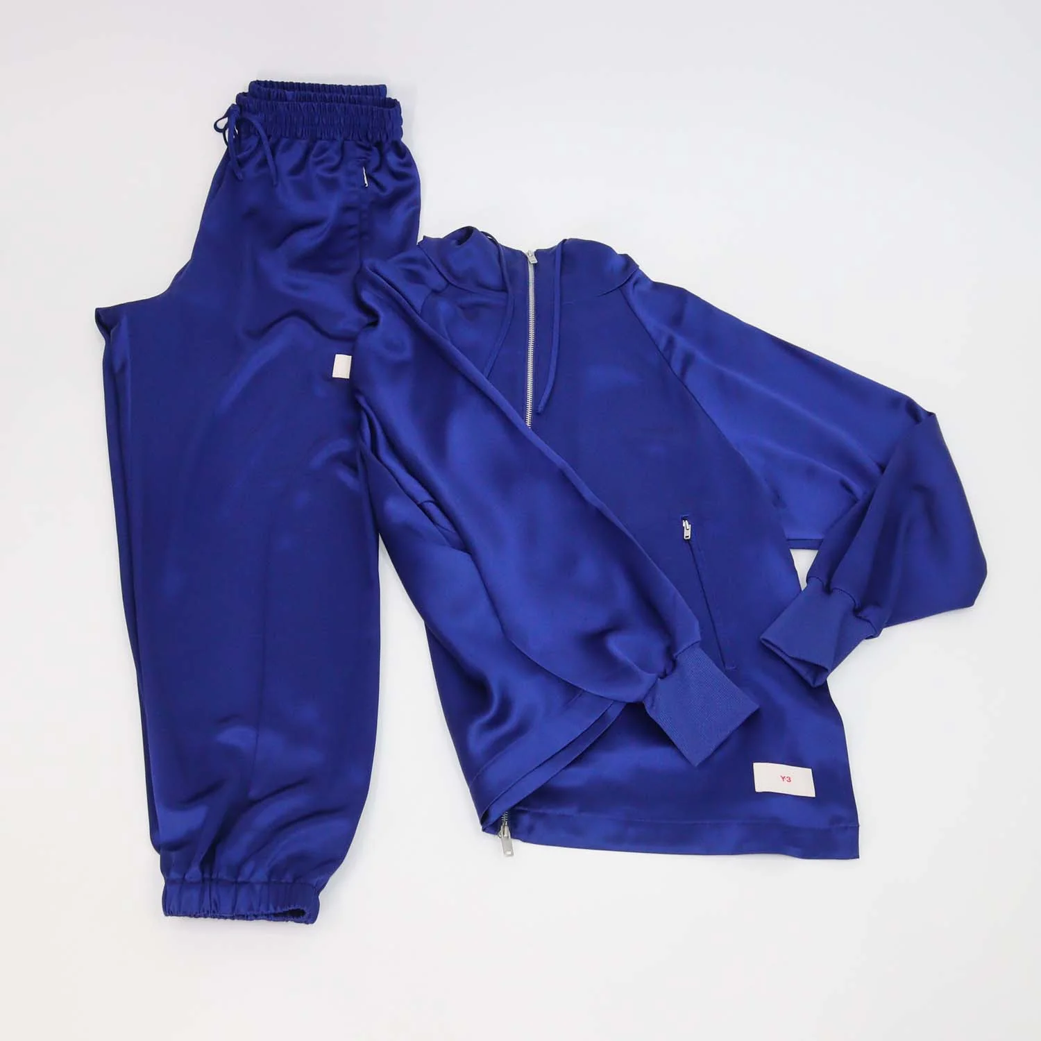 Y3 Metallic Blue Zip Pocket Hooded Sweatshirt & Drawstring Jogger Pants Set