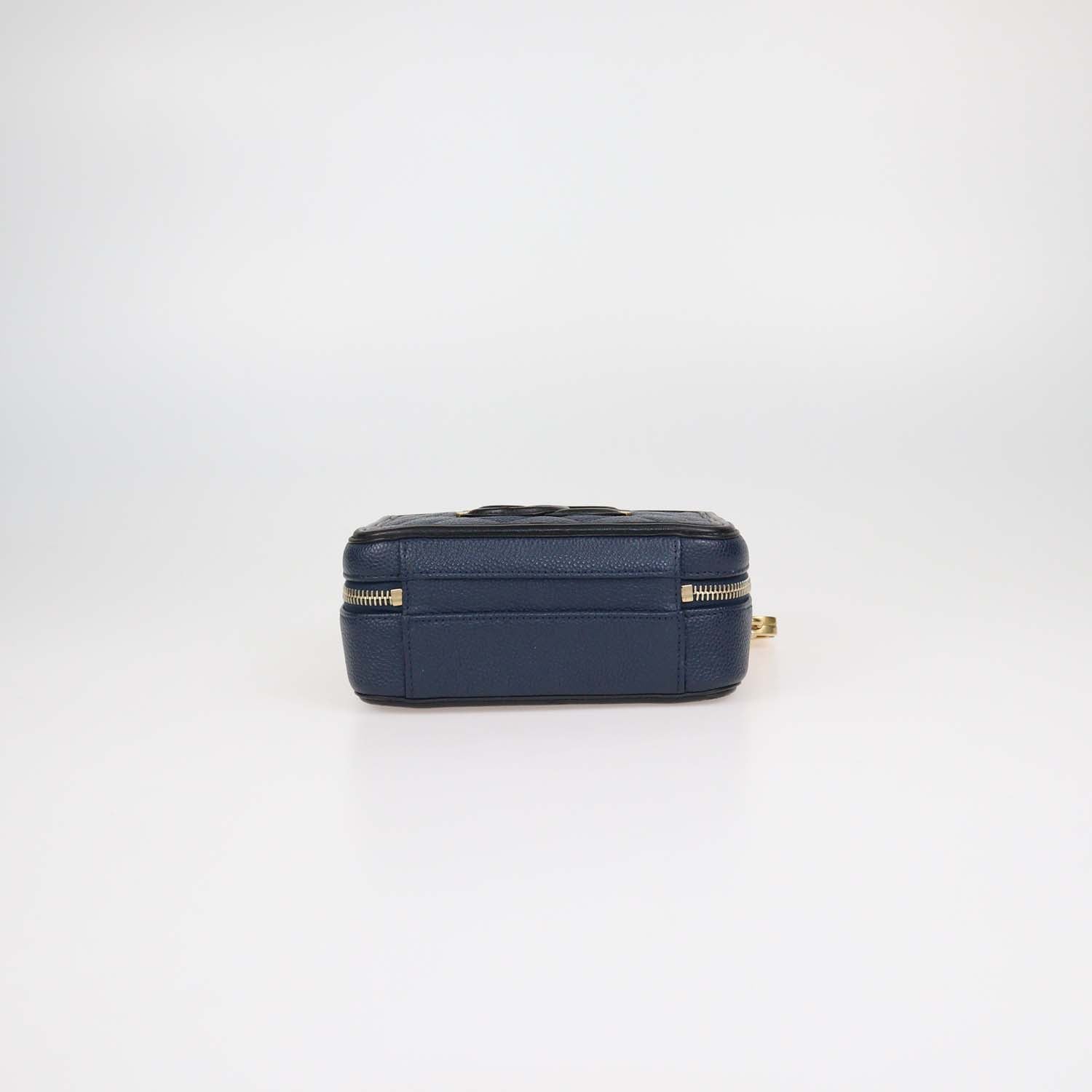 Chanel Navy Blue, Black Quilted Caviar Leather Small Vanity Case Bag