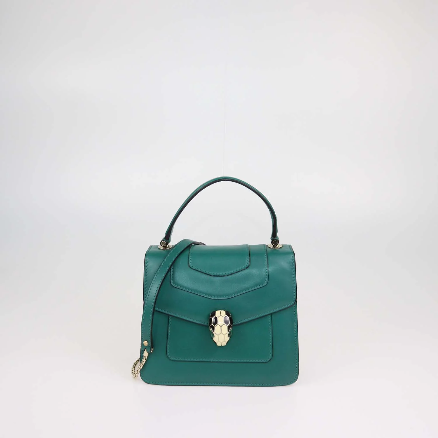 Bvlgari Green Leather Serpenti Forever Top Handle Bag