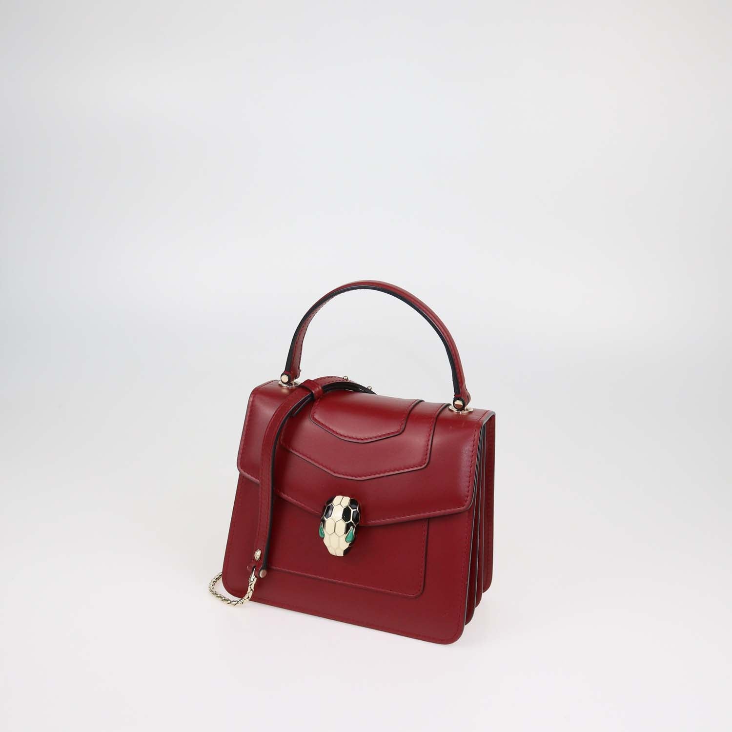 Bvlgari Red Leather Serpenti Forever Top Handle Bag