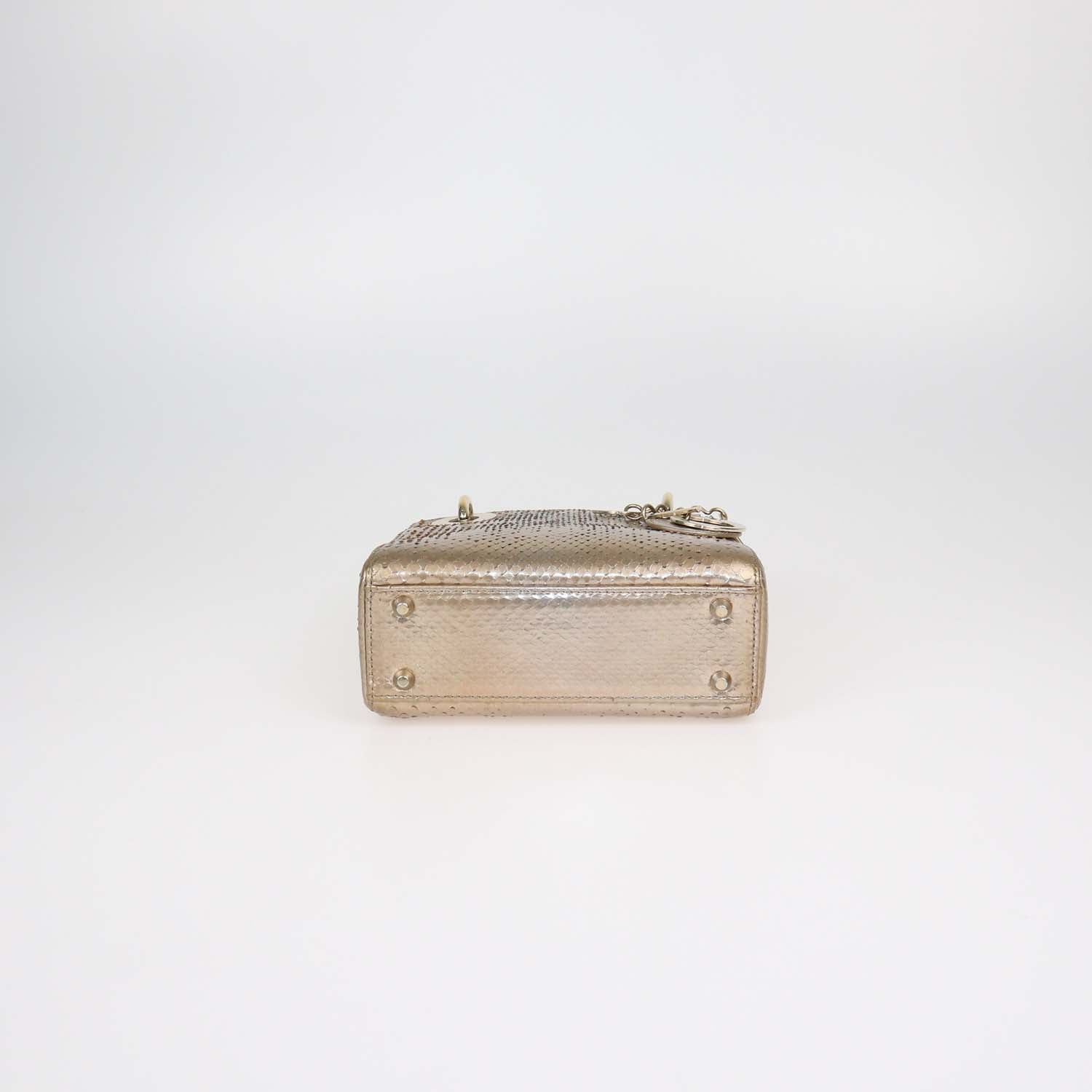 Christian Dior Gold Python Mini Lady Dior Tote