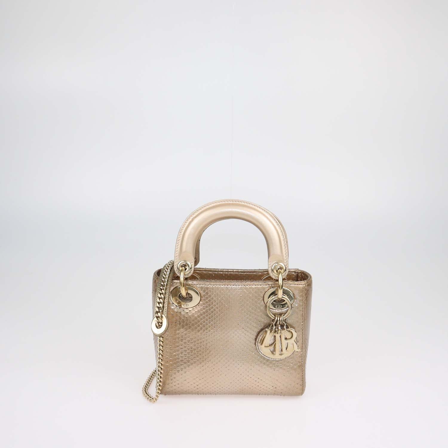 Christian Dior Gold Python Mini Lady Dior Tote