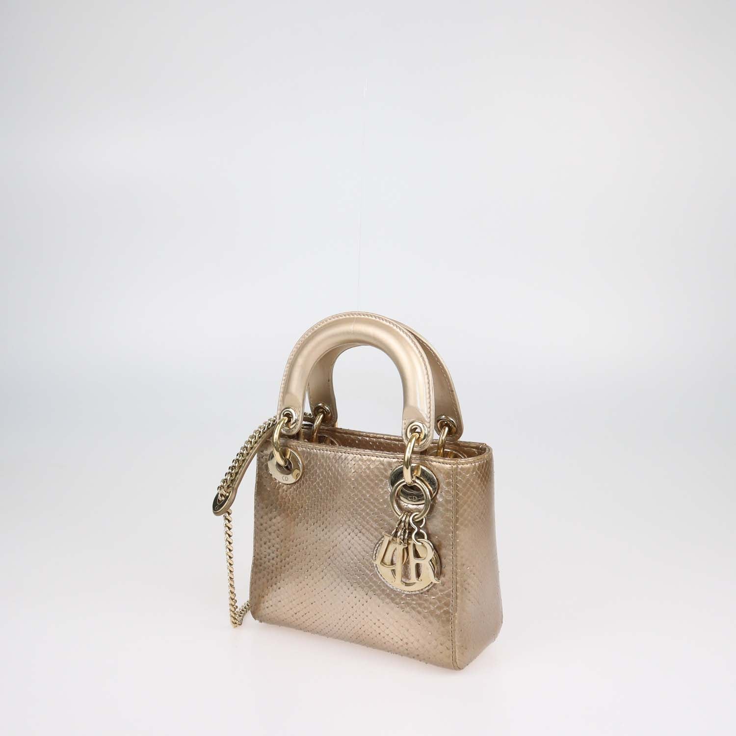 Christian Dior Gold Python Mini Lady Dior Tote
