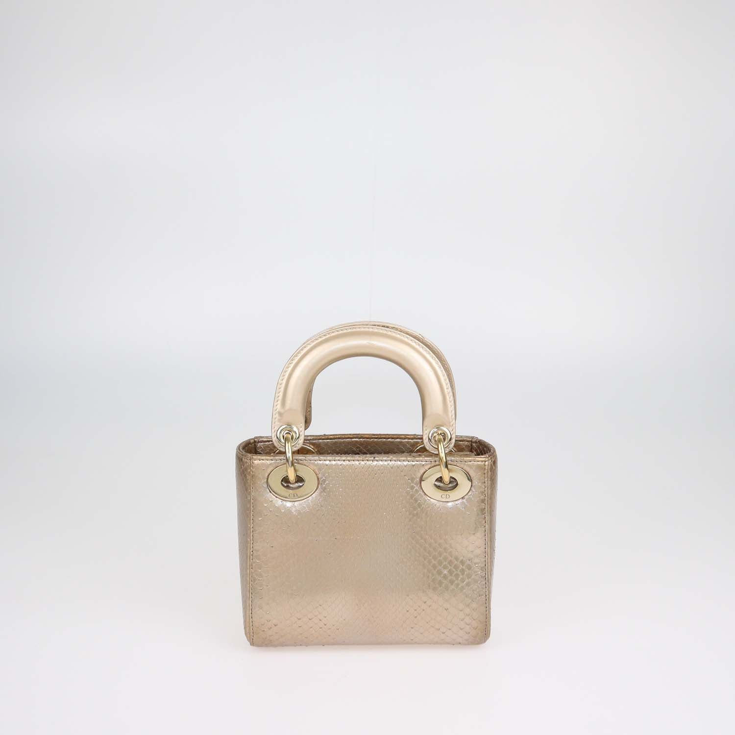 Christian Dior Gold Python Mini Lady Dior Tote