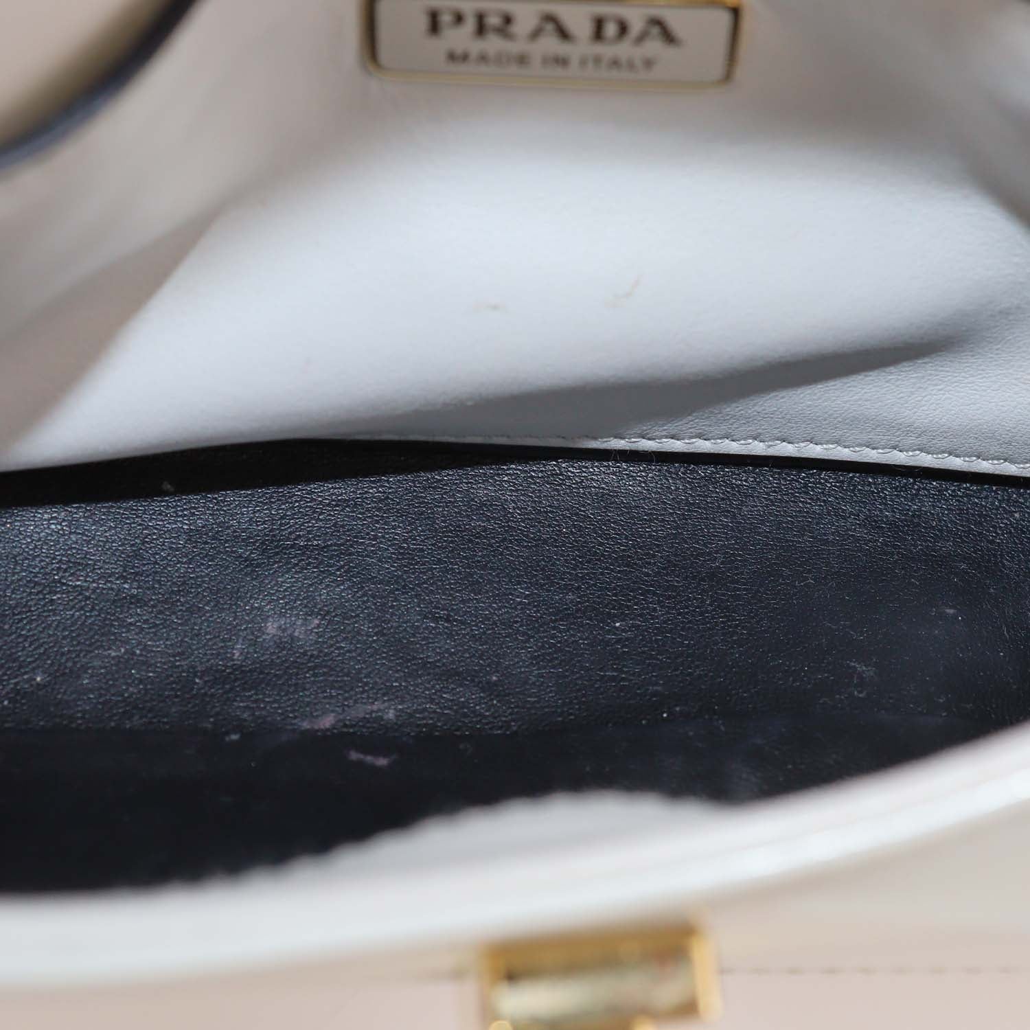 Prada Ivory Brushed Leather Plaque Flap Shoulder Bag