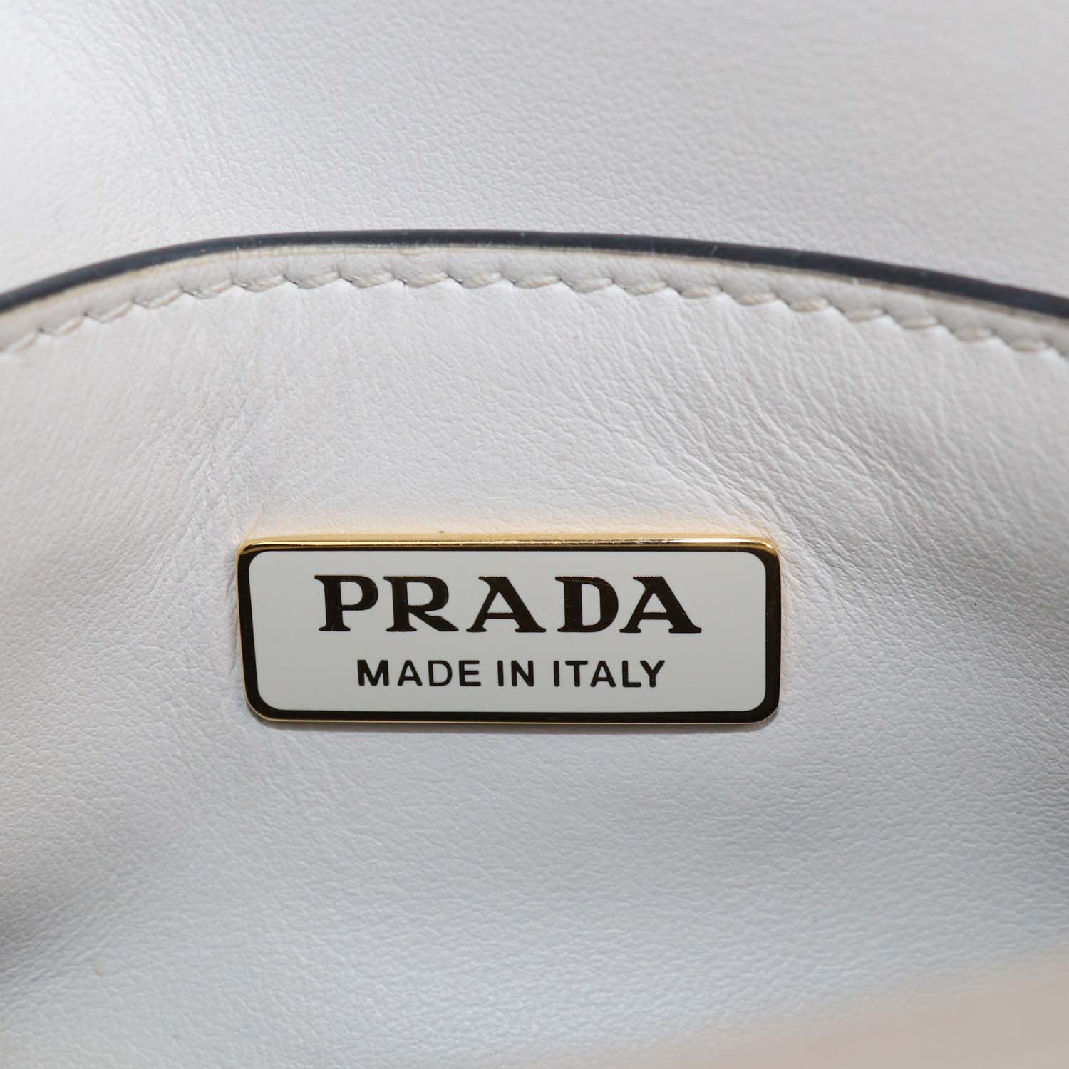 Prada Ivory Brushed Leather Plaque Flap Shoulder Bag