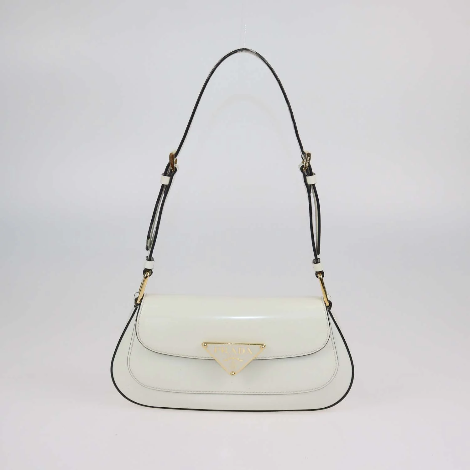 Prada Ivory Brushed Leather Plaque Flap Shoulder Bag