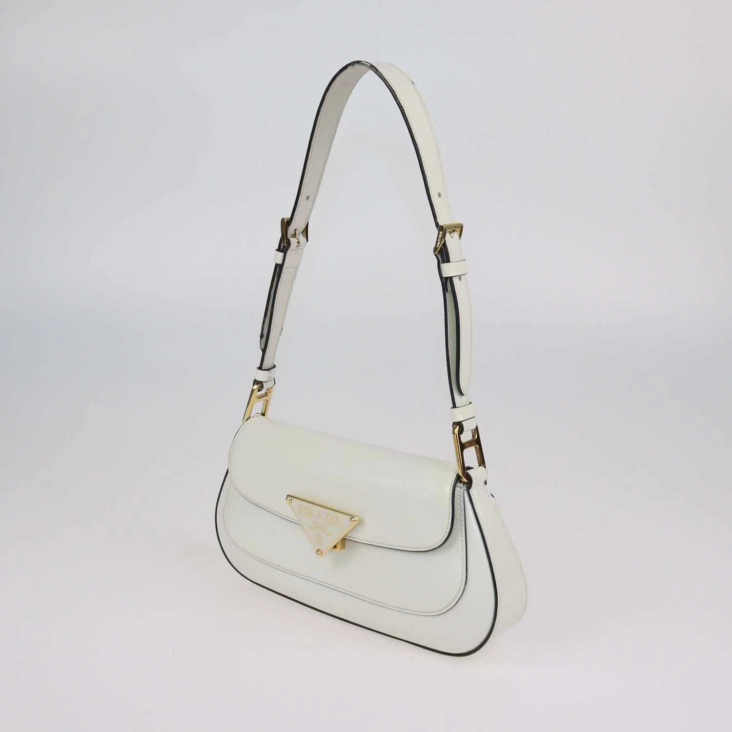 Prada Ivory Brushed Leather Plaque Flap Shoulder Bag