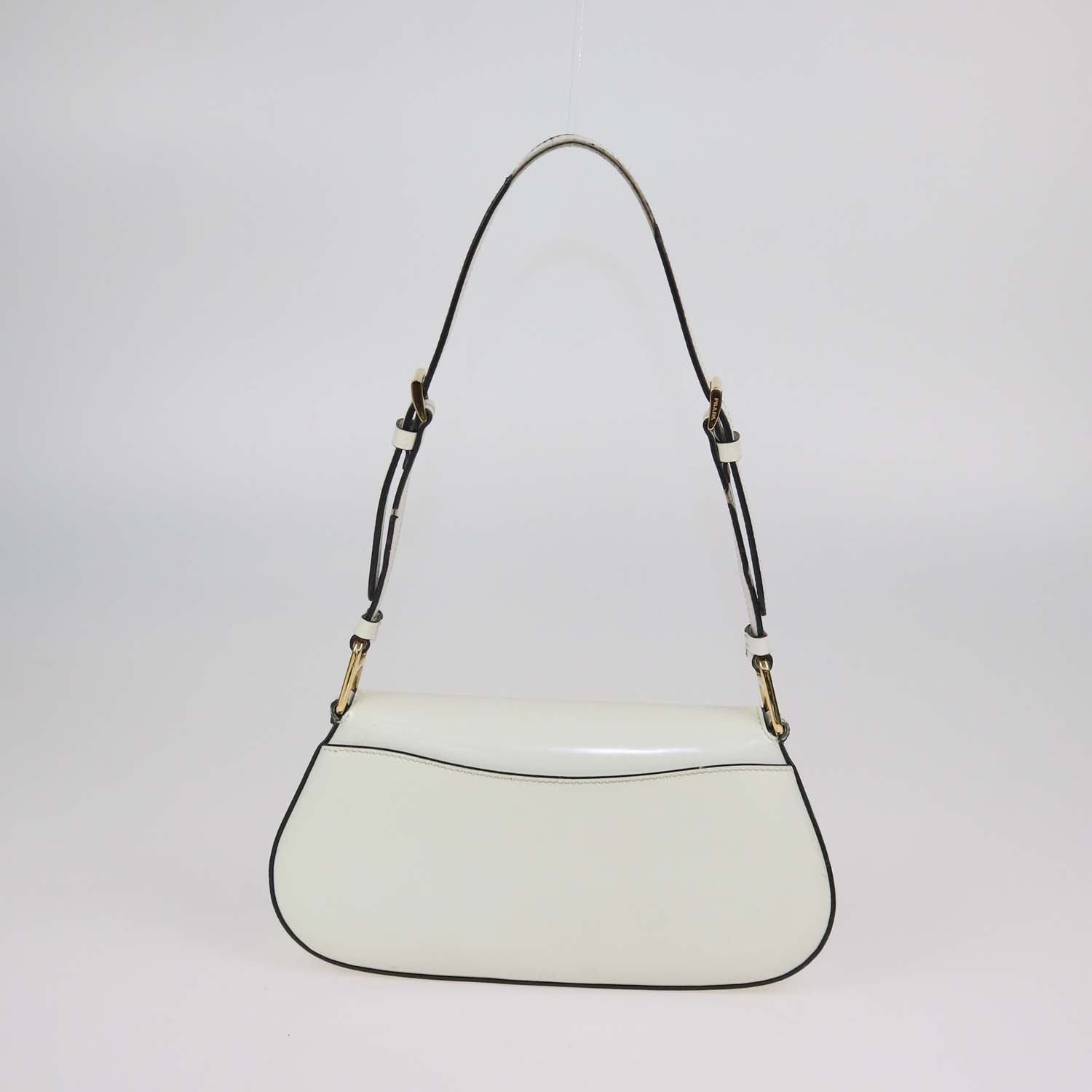 Prada Ivory Brushed Leather Plaque Flap Shoulder Bag