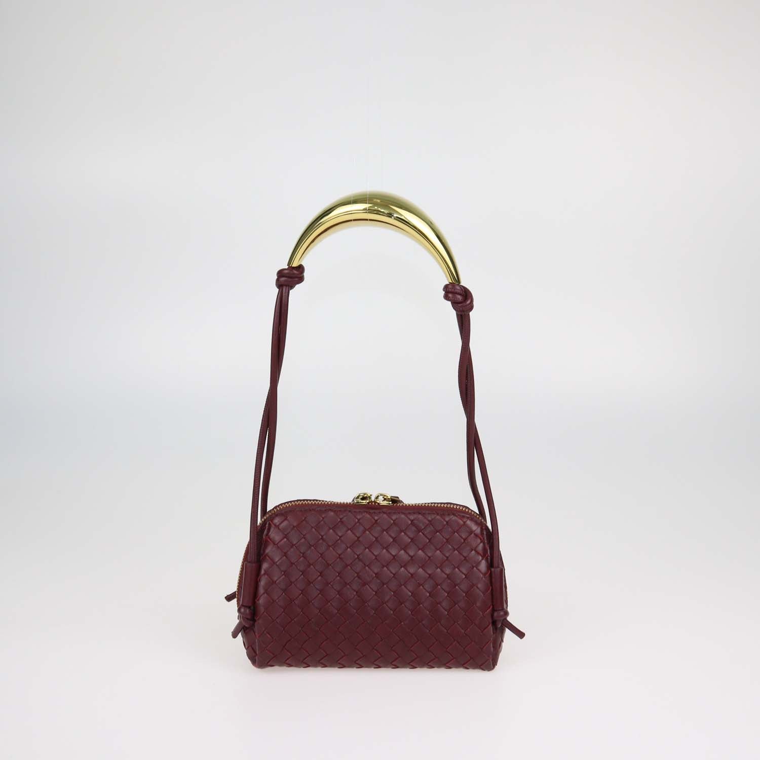 Bottega Veneta Dark Red Intrecciato Leather Concert Pouch Bag