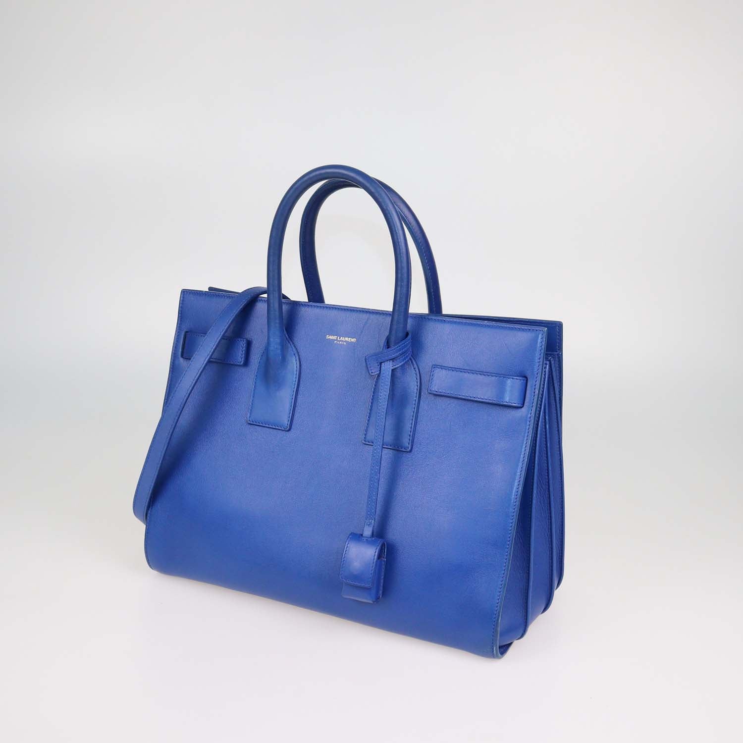 Saint Laurent Blue Small Leather Sac De Jour Tote