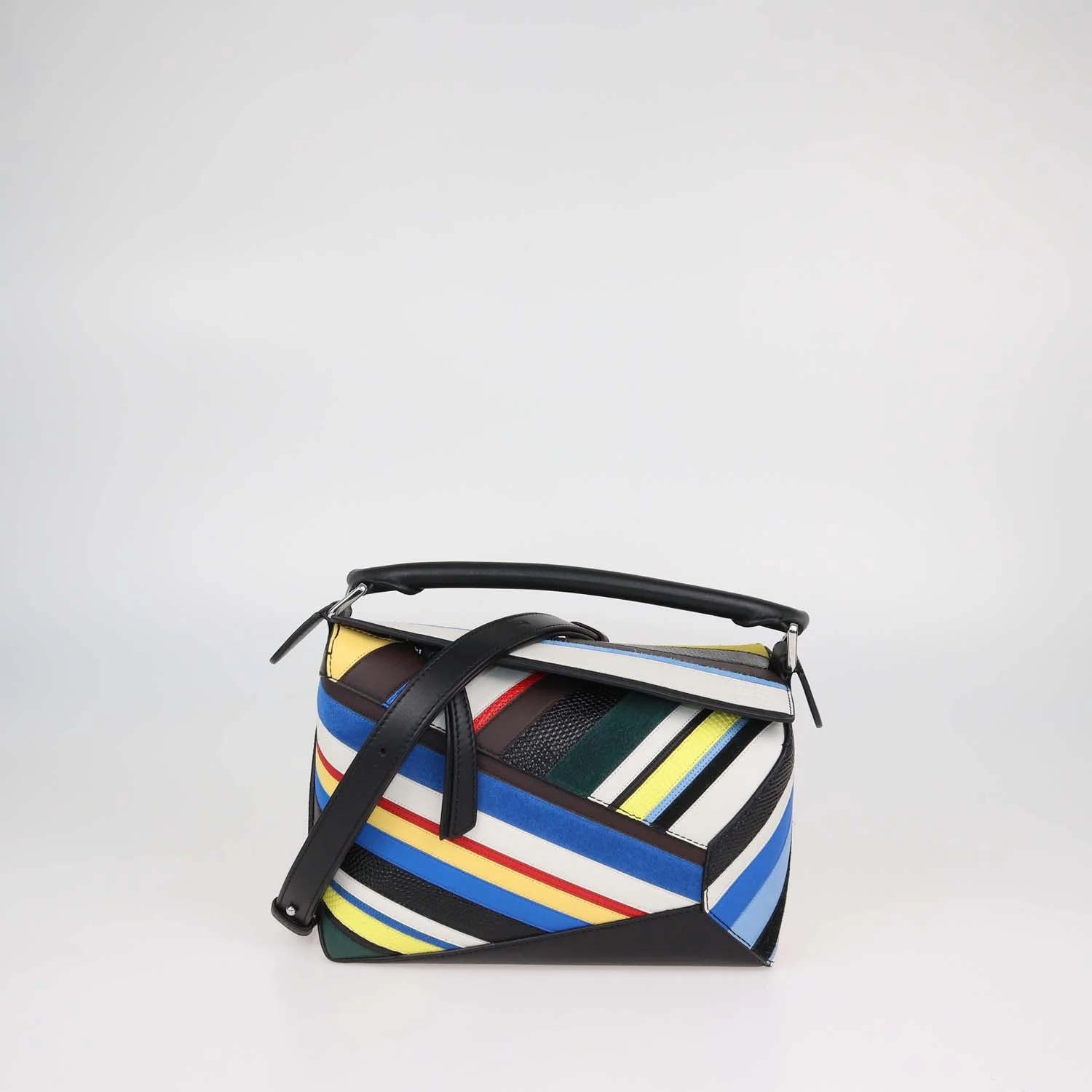 Loewe Multicolor Mixed Leather Striped Small Puzzle Bag