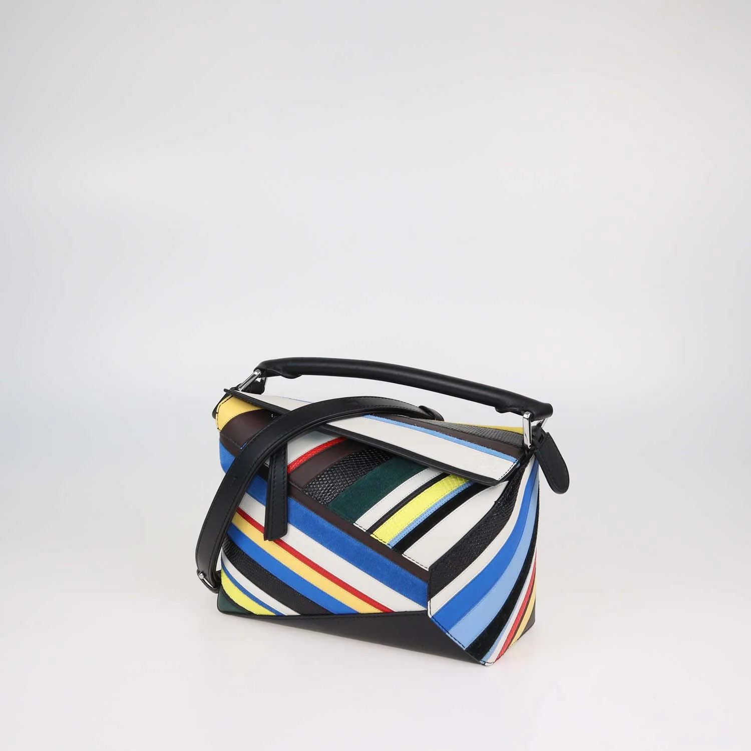Loewe Multicolor Mixed Leather Striped Small Puzzle Bag