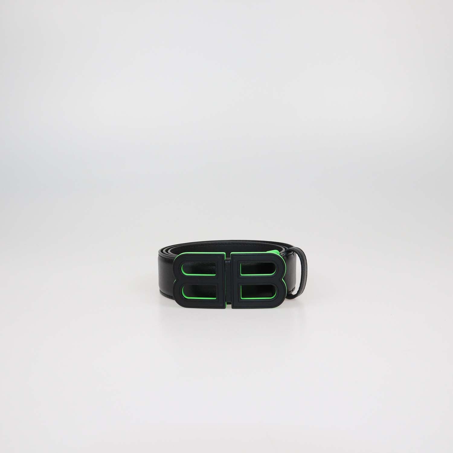 Balenciaga Black Leather BB Hourglass Buckle Belt