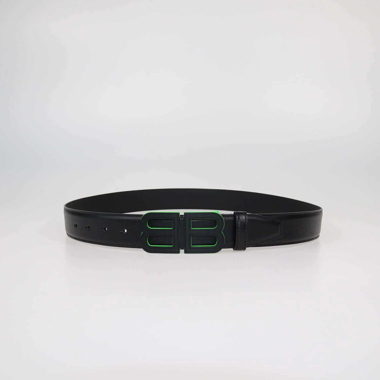 Balenciaga Black Leather BB Hourglass Buckle Belt