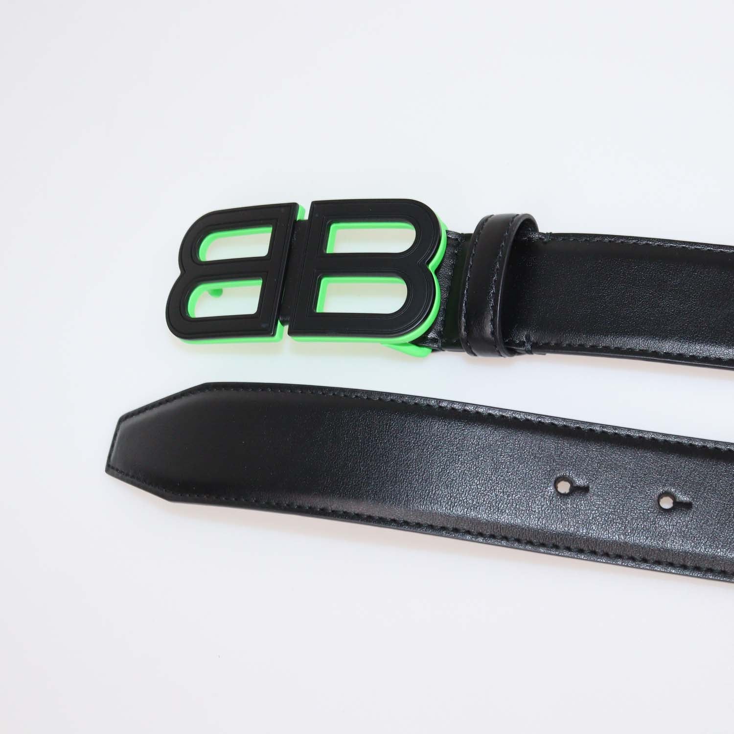 Balenciaga Black Leather BB Hourglass Buckle Belt
