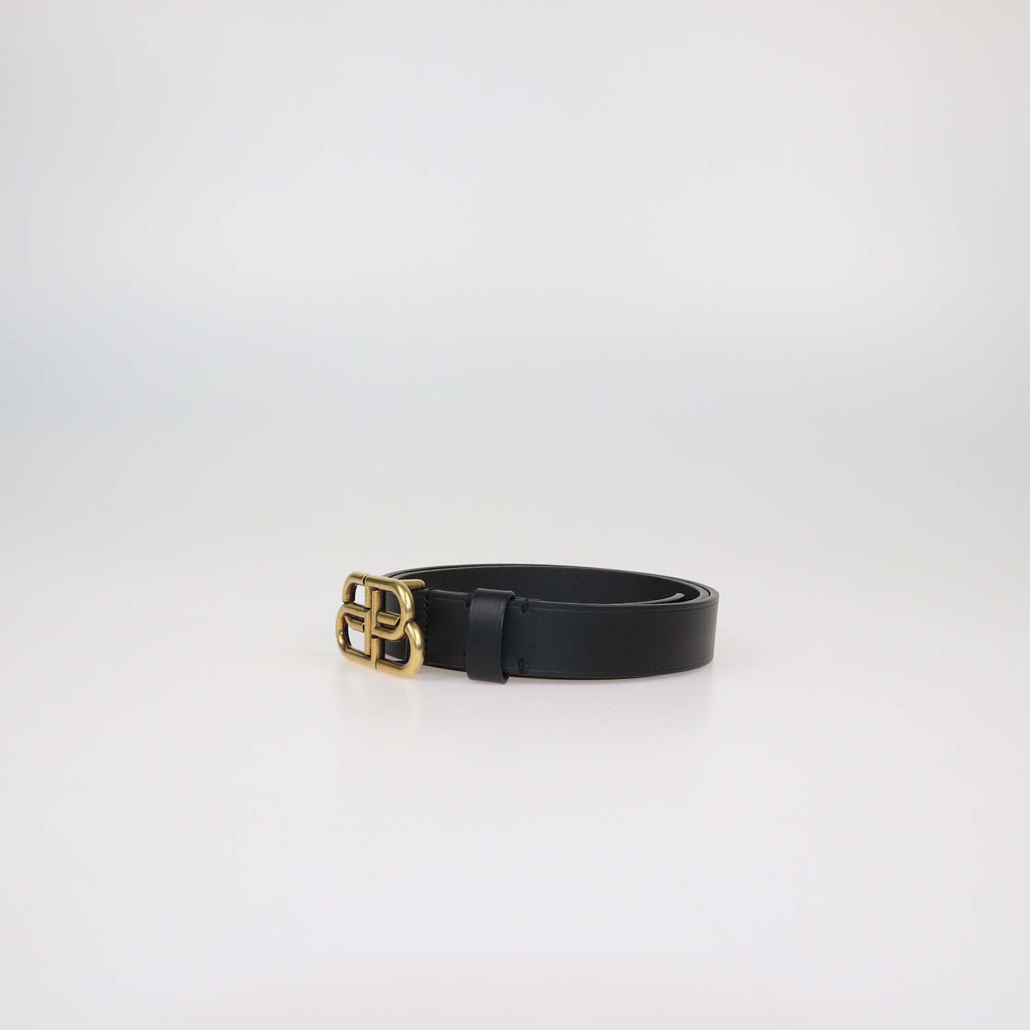 Balenciaga Black Leather Thin BB Belt