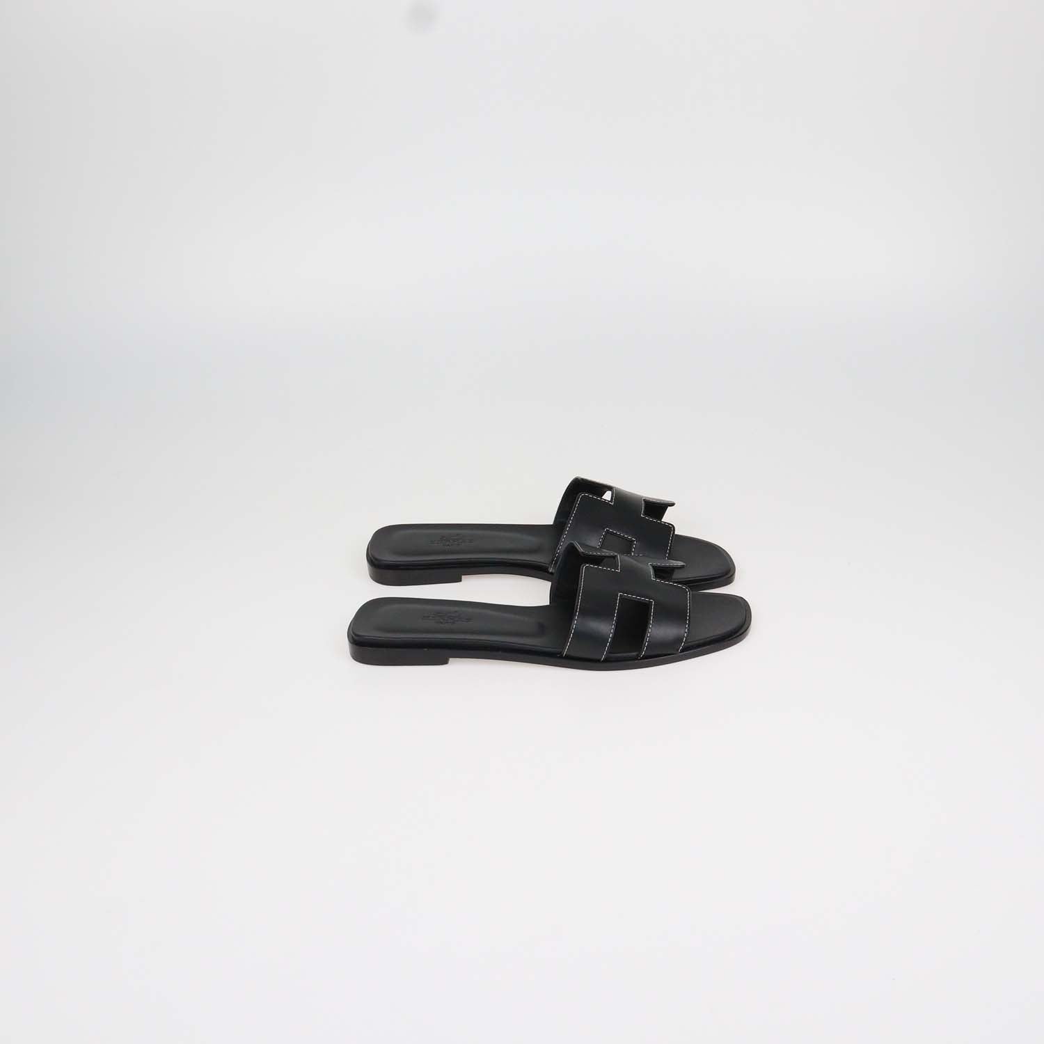 Hermes Black Box Calf Leather Oran Sandals