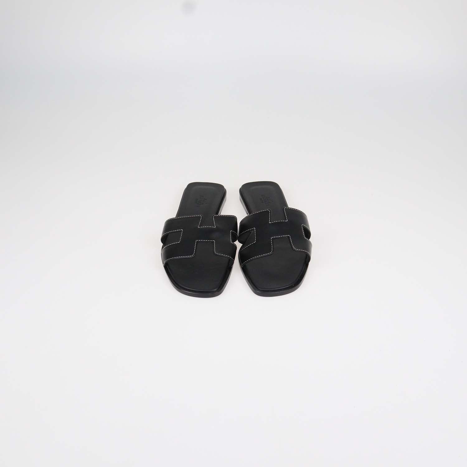 Hermes Black Box Calf Leather Oran Sandals