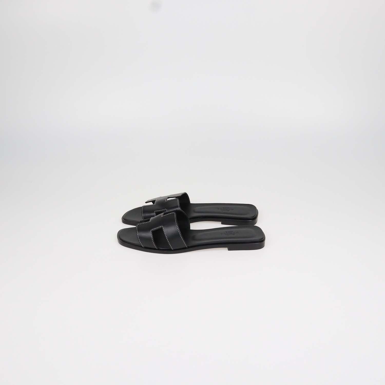 Hermes Black Box Calf Leather Oran Sandals