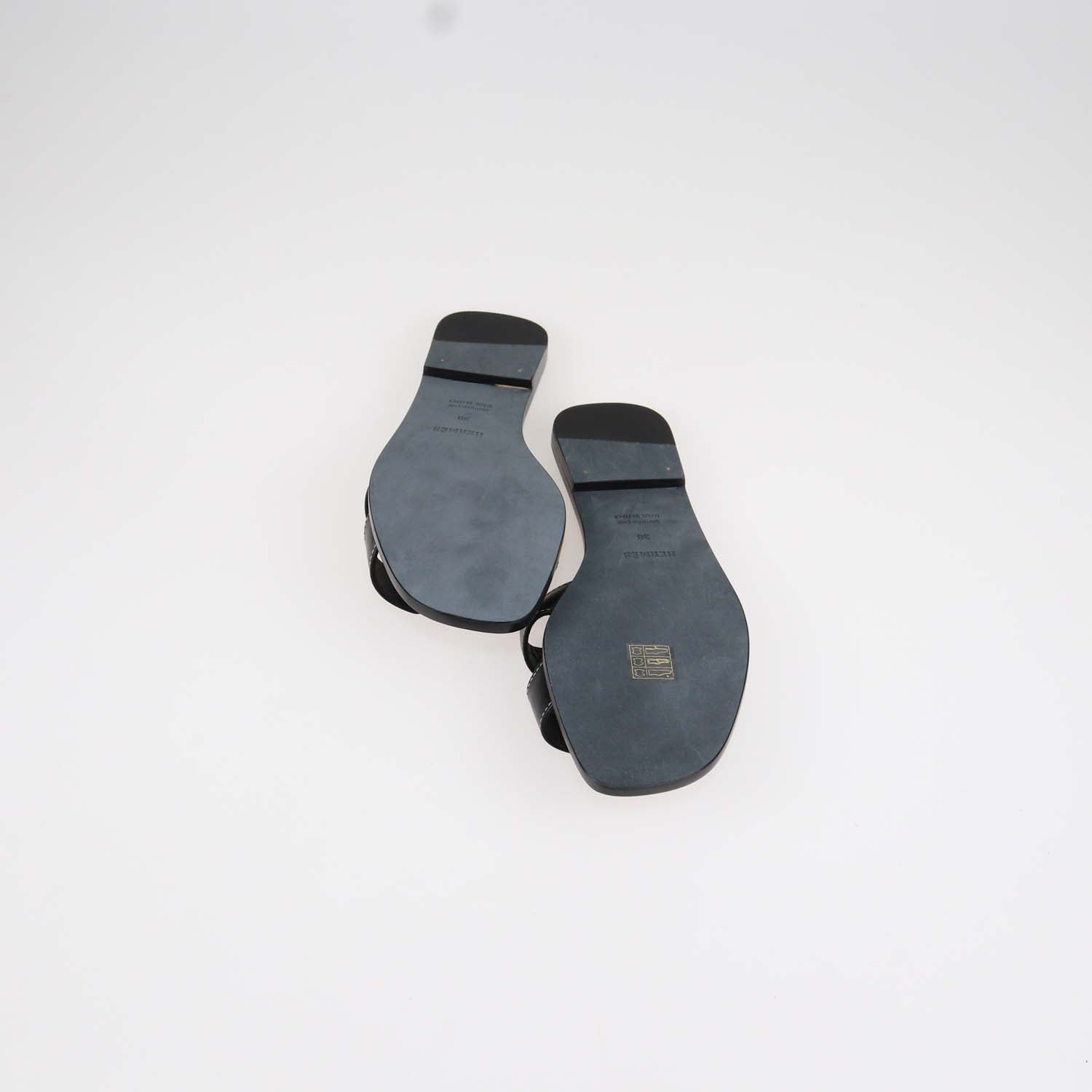 Hermes Black Box Calf Leather Oran Sandals
