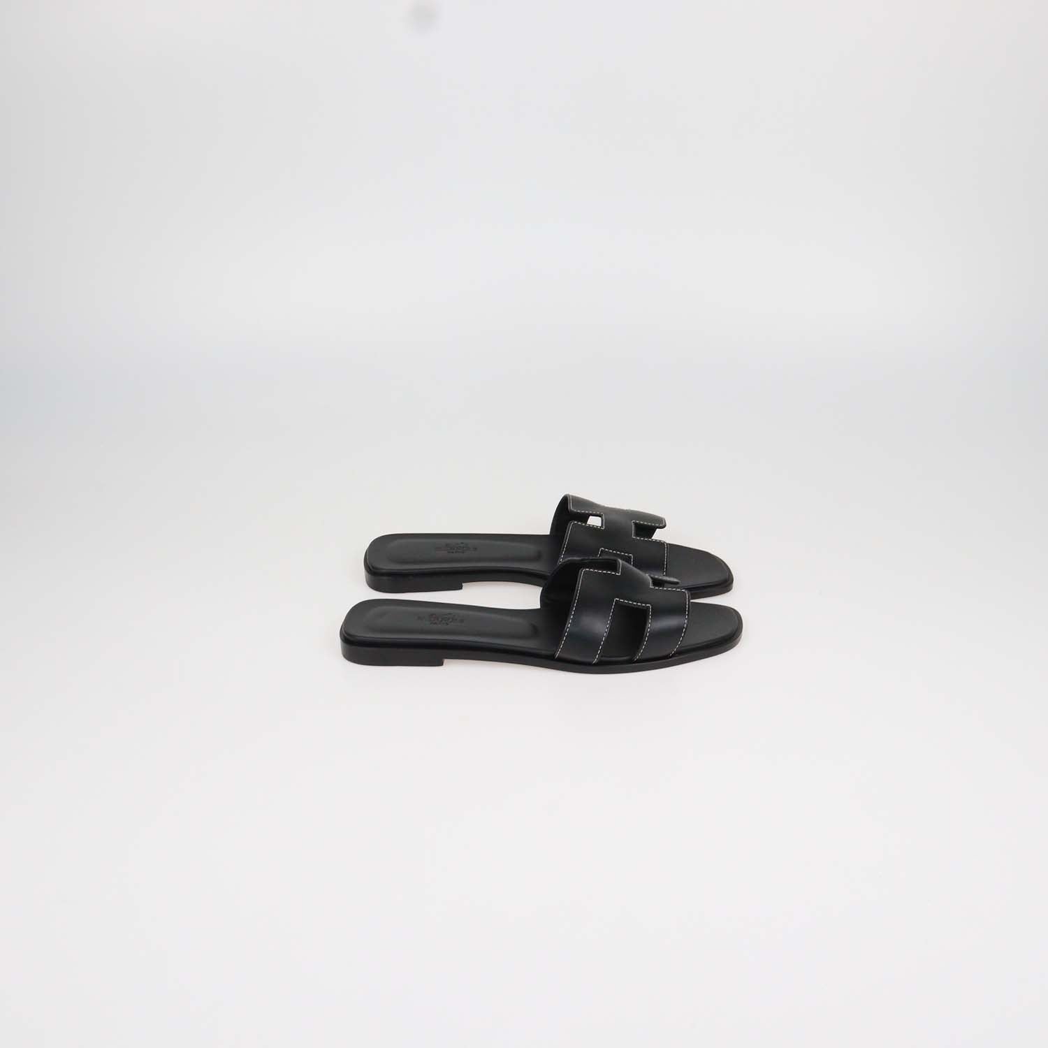 Hermes Black Box Calf Leather Oran Sandals