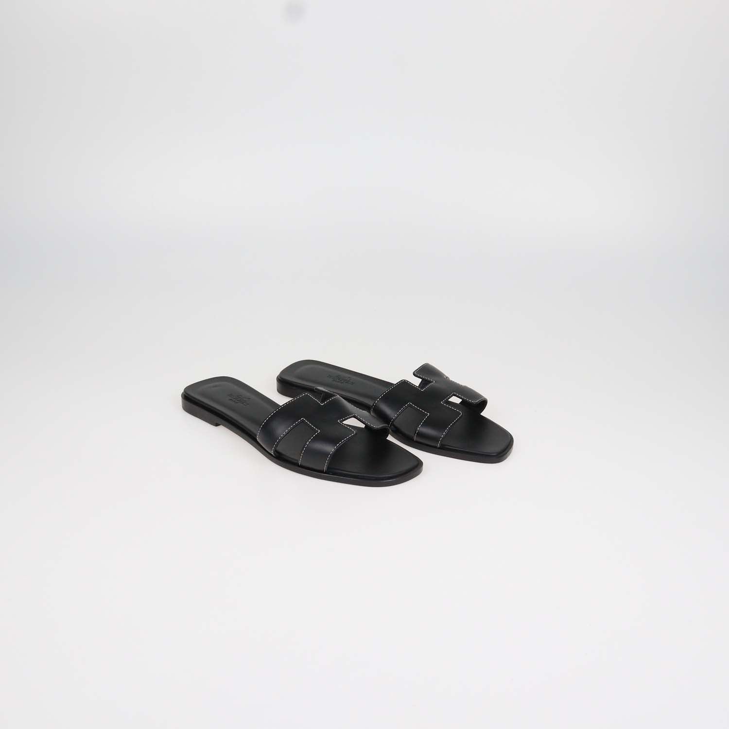 Hermes Black Box Calf Leather Oran Sandals