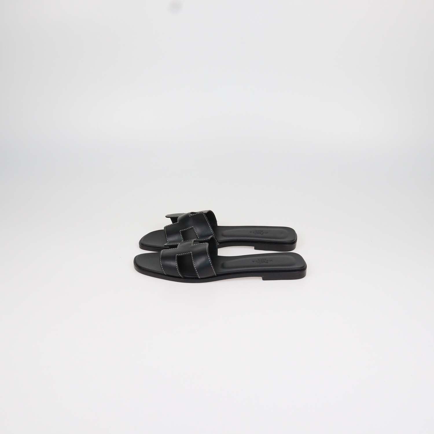 Hermes Black Box Calf Leather Oran Sandals