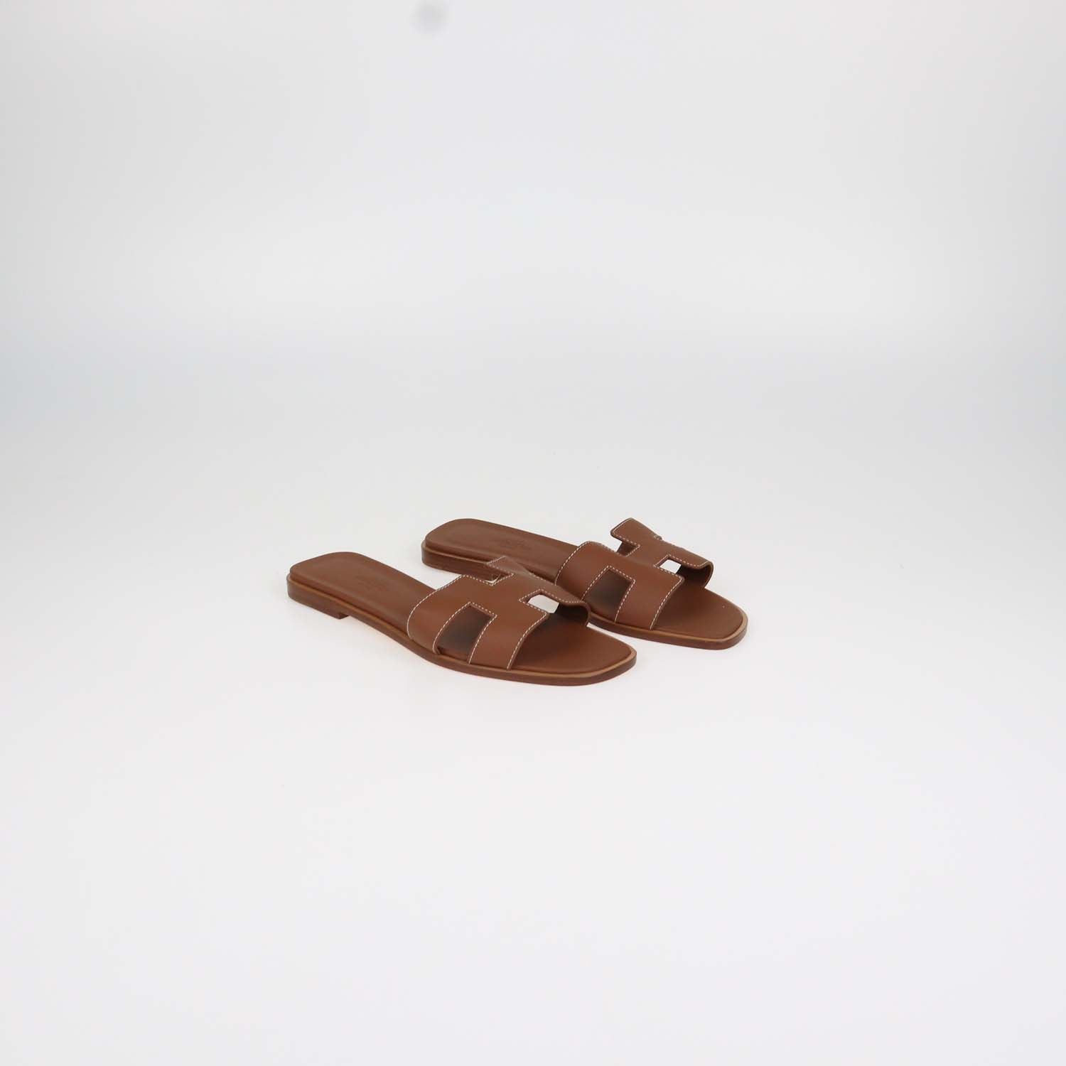 Hermes Gold Box Calf Leather Oran Sandals