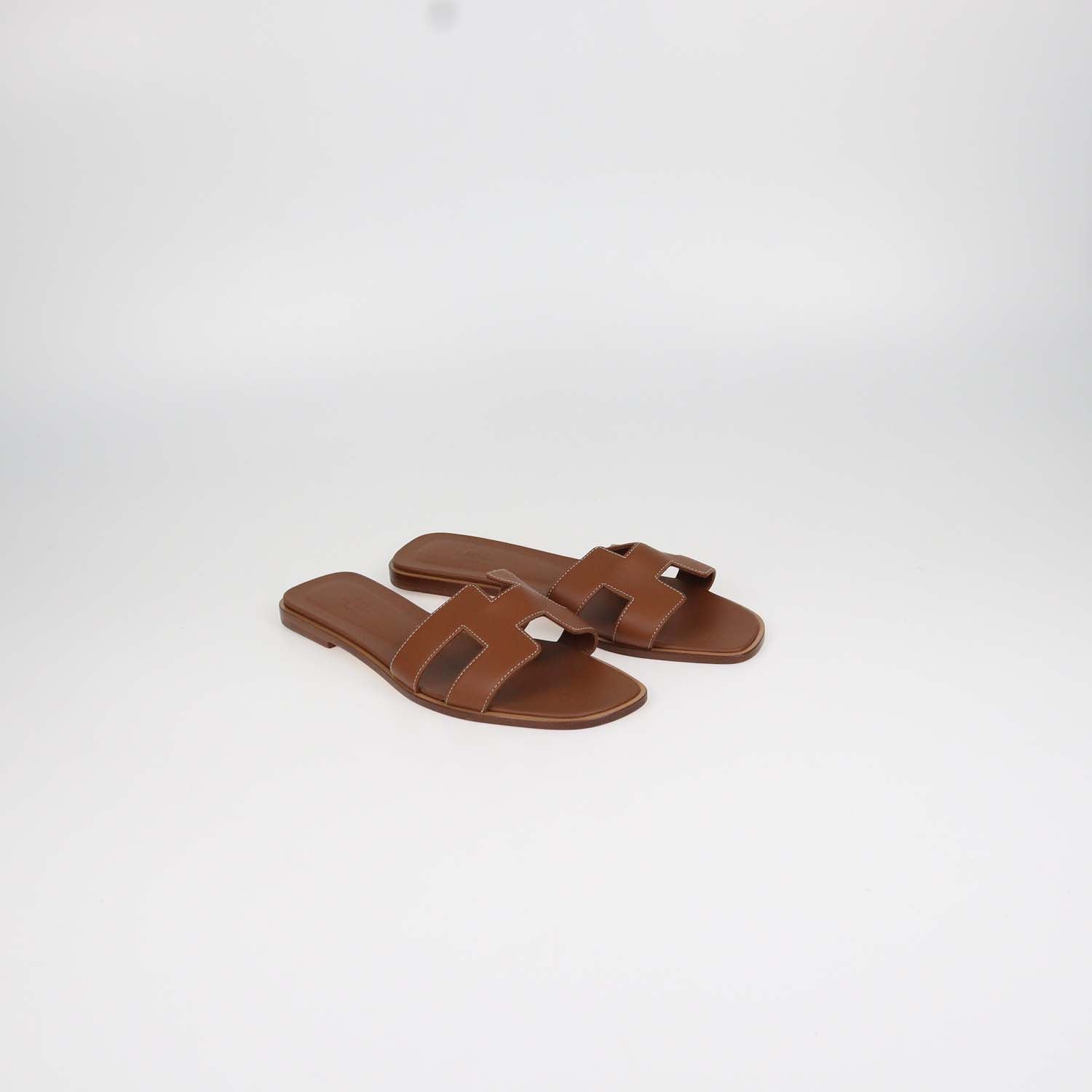 Hermes Gold Box Calf Leather Oran Sandals