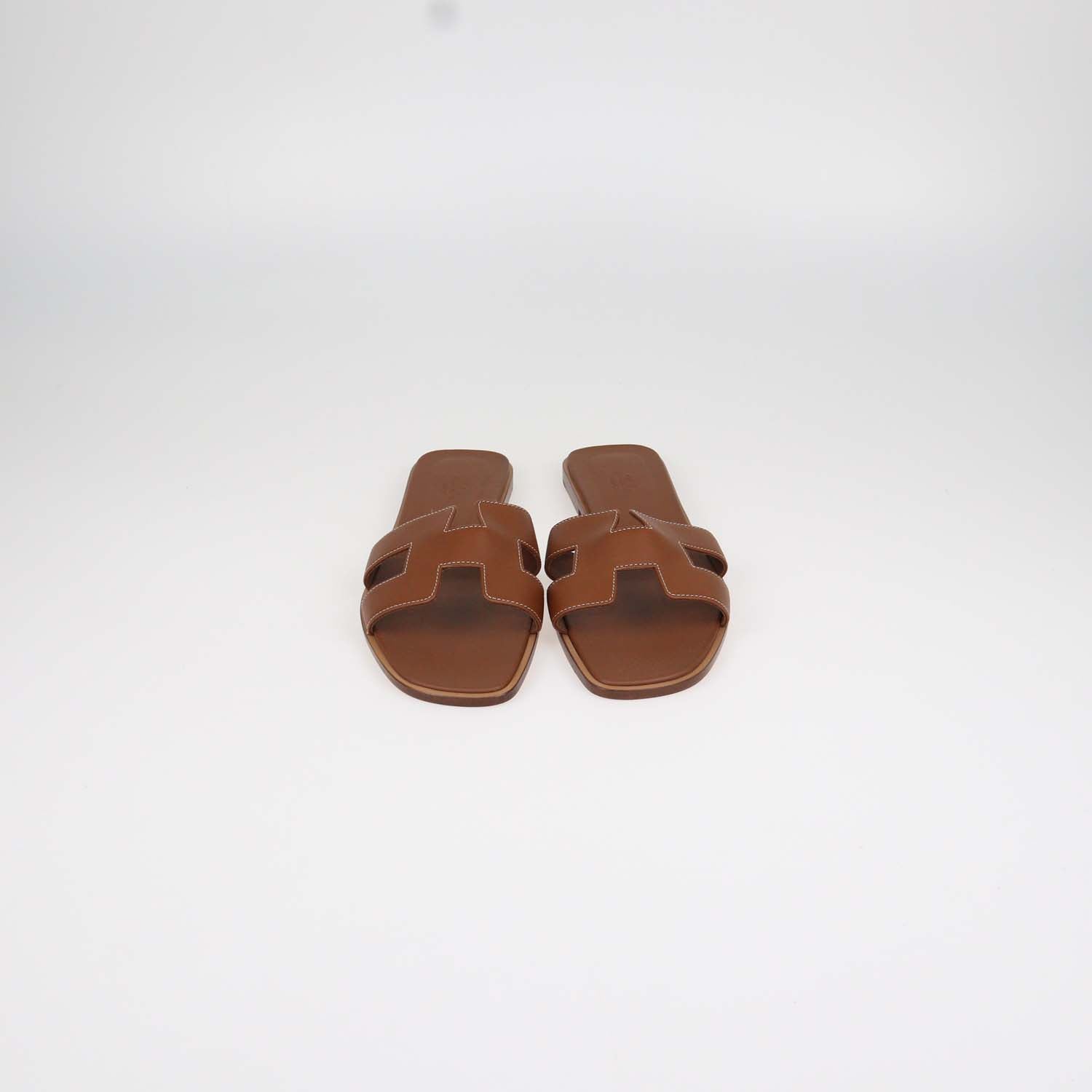 Hermes Gold Box Calf Leather Oran Sandals