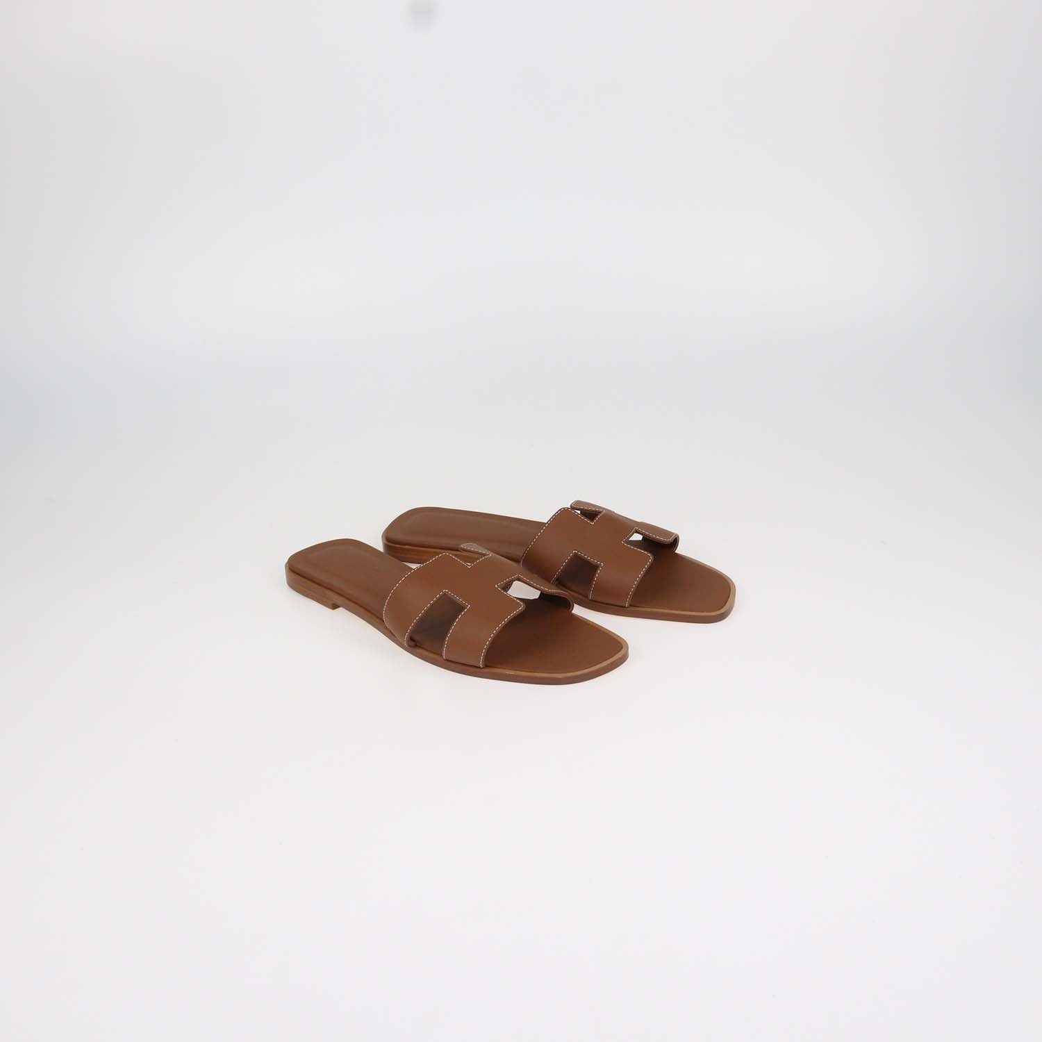 Hermes Gold Box Calf Leather Oran Sandals