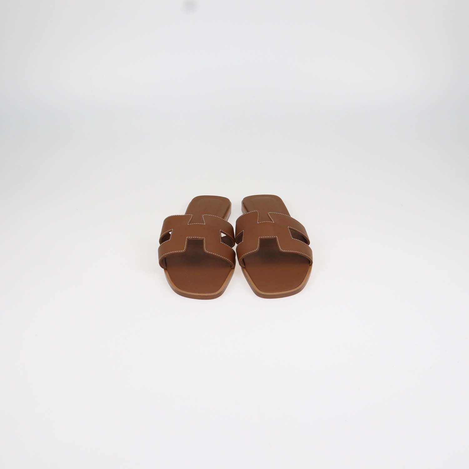 Hermes Gold Box Calf Leather Oran Sandals