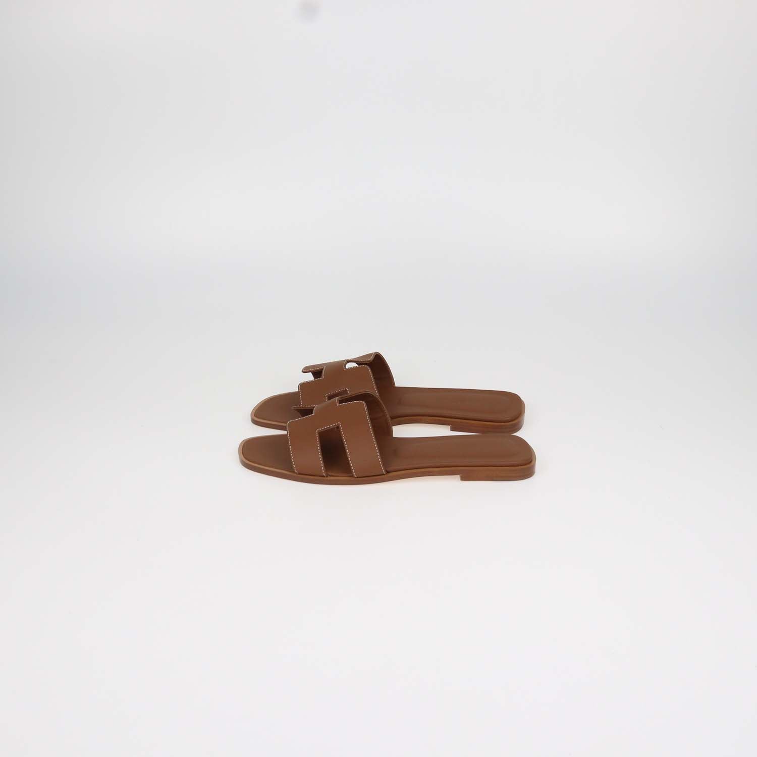 Hermes Gold Box Calf Leather Oran Sandals