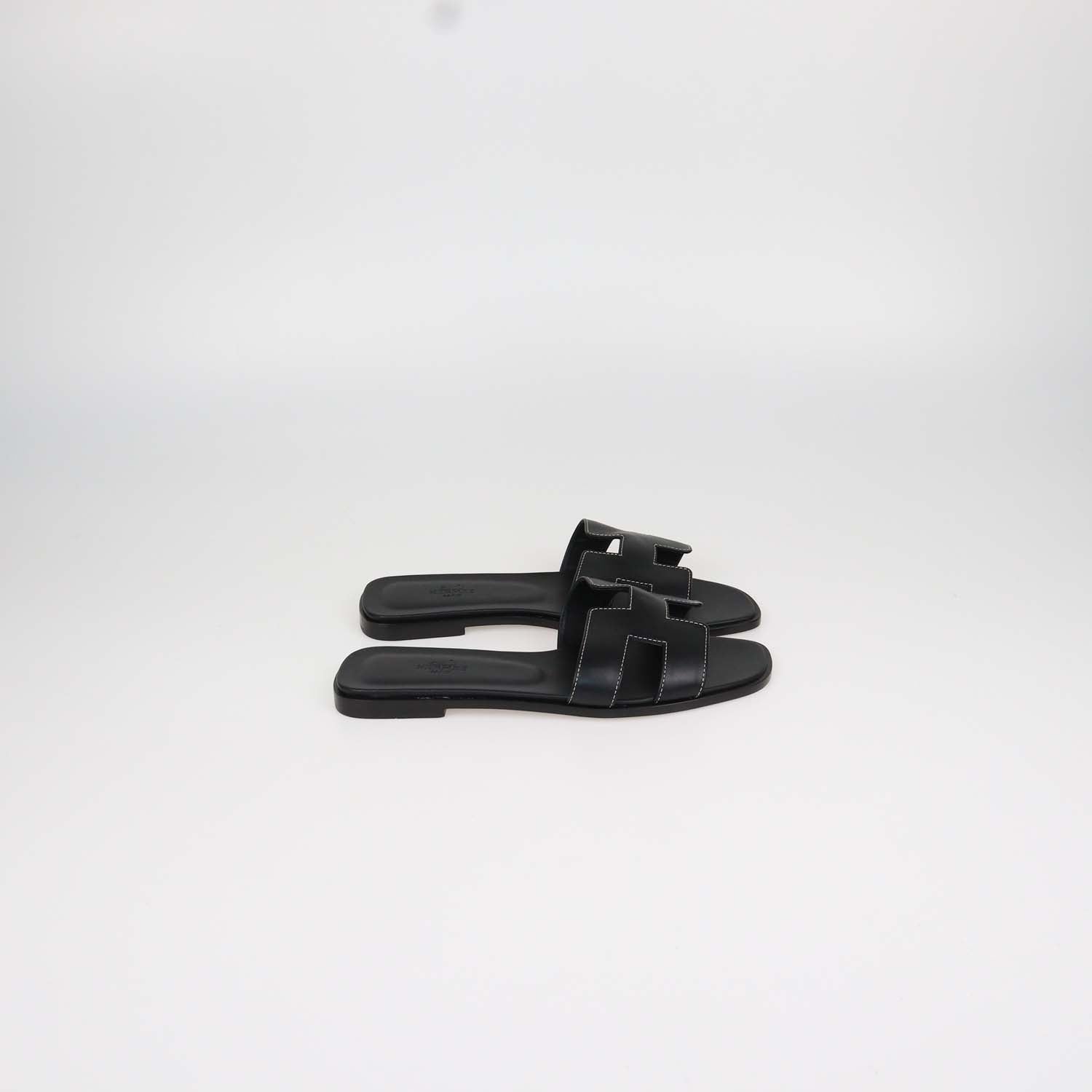 Hermes Black Box Calf Leather Oran Sandals