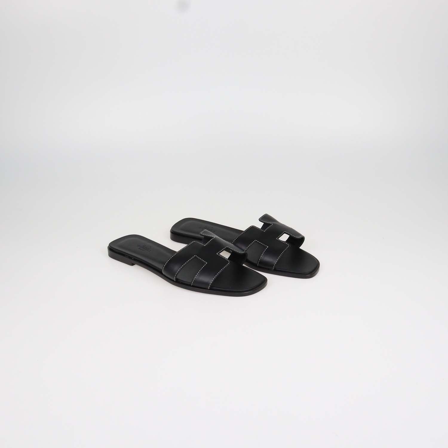Hermes Black Box Calf Leather Oran Sandals