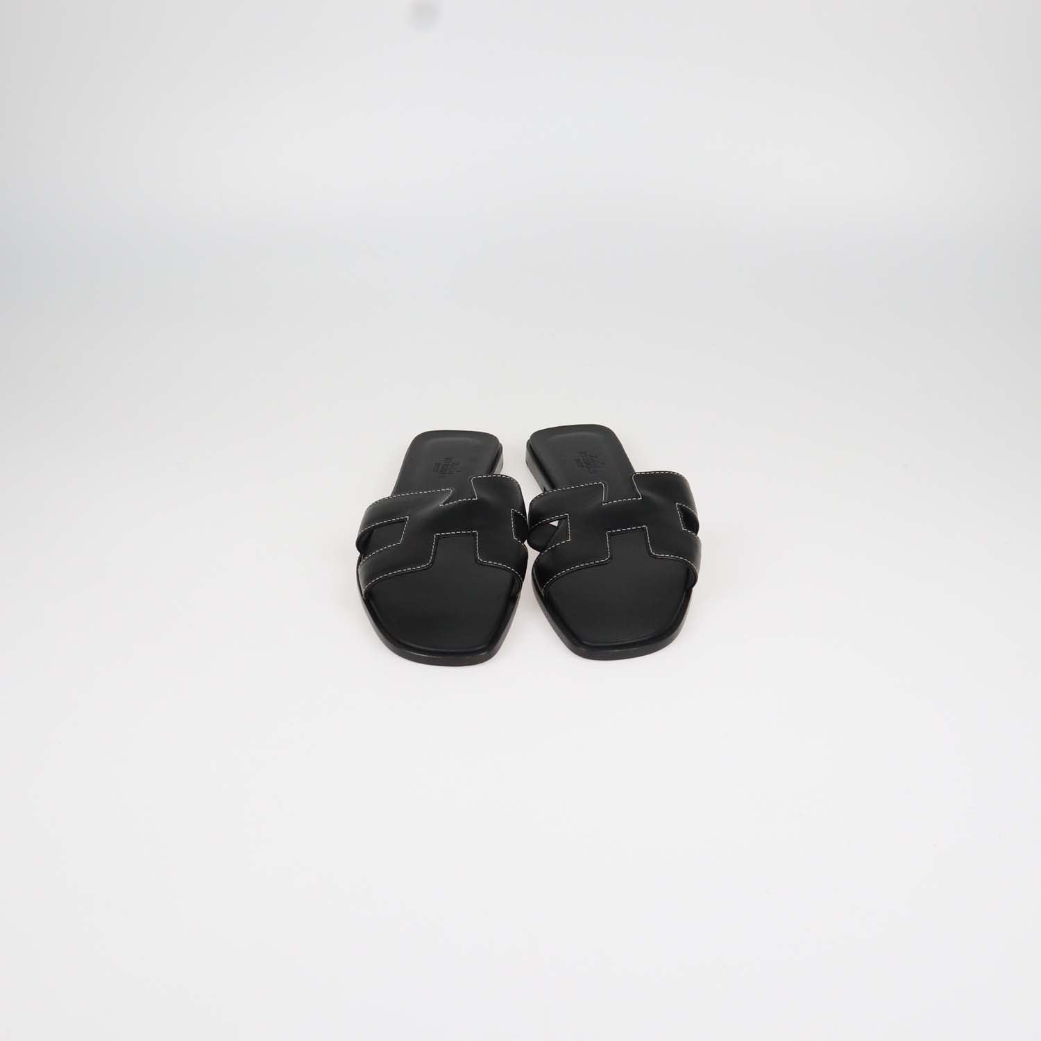 Hermes Black Box Calf Leather Oran Sandals