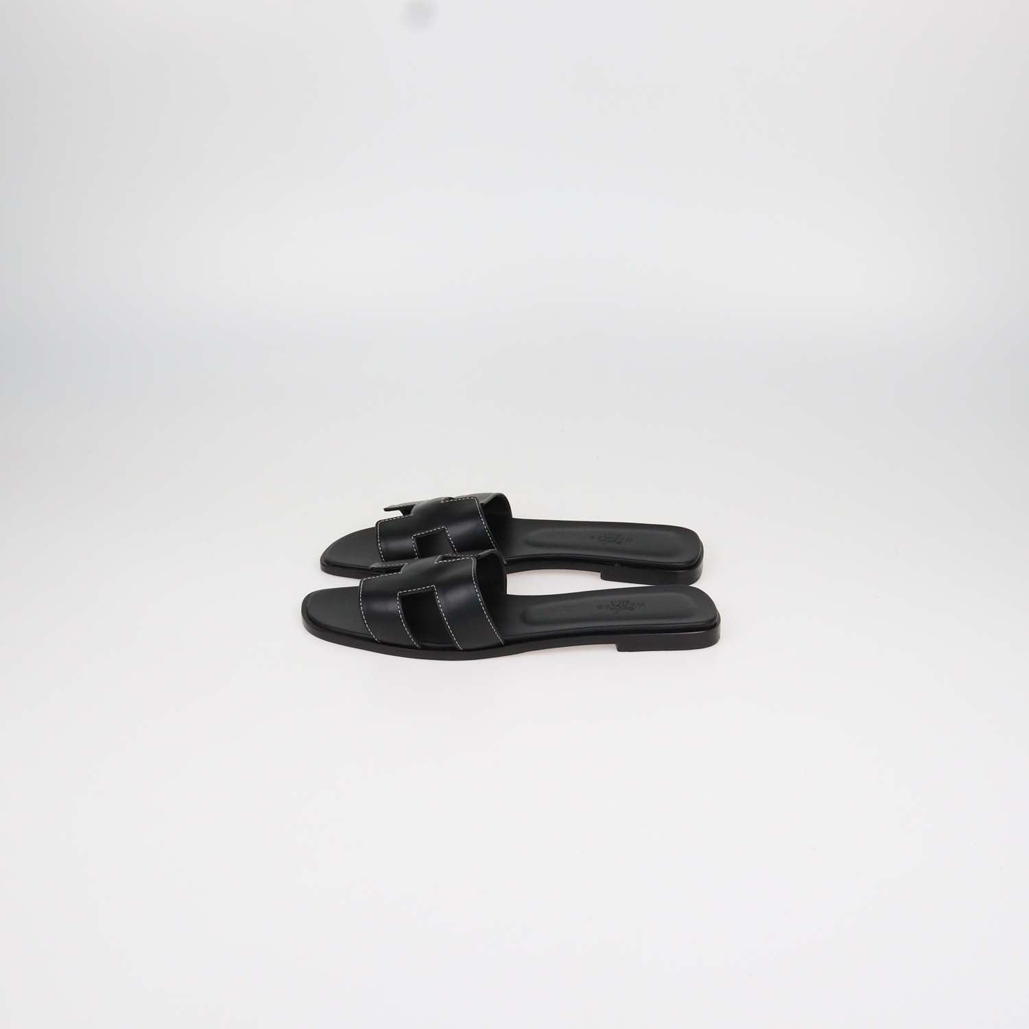 Hermes Black Box Calf Leather Oran Sandals
