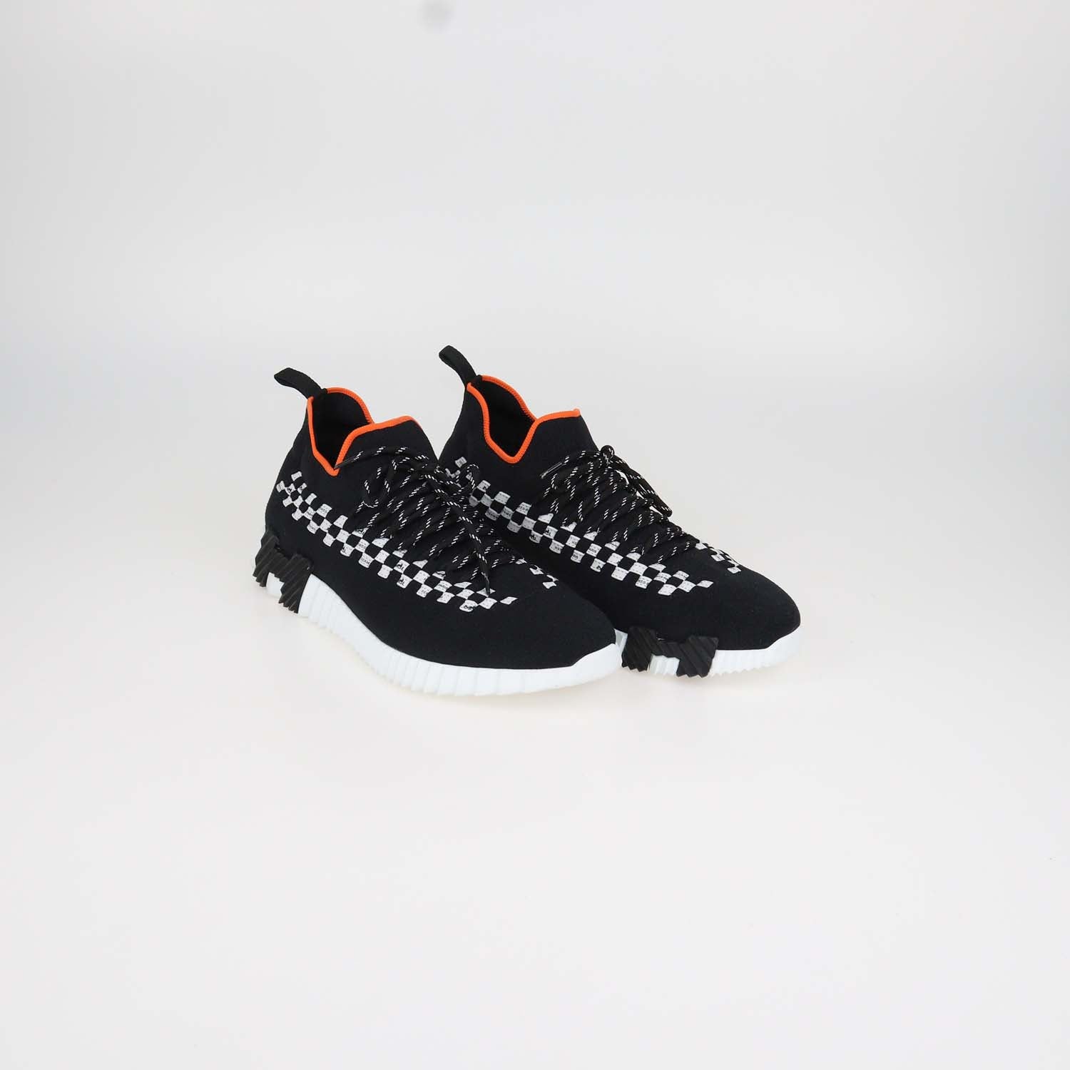 Hermes Black, White Knit Fabric Braided Bolduc Flex Slip-on Sneakers