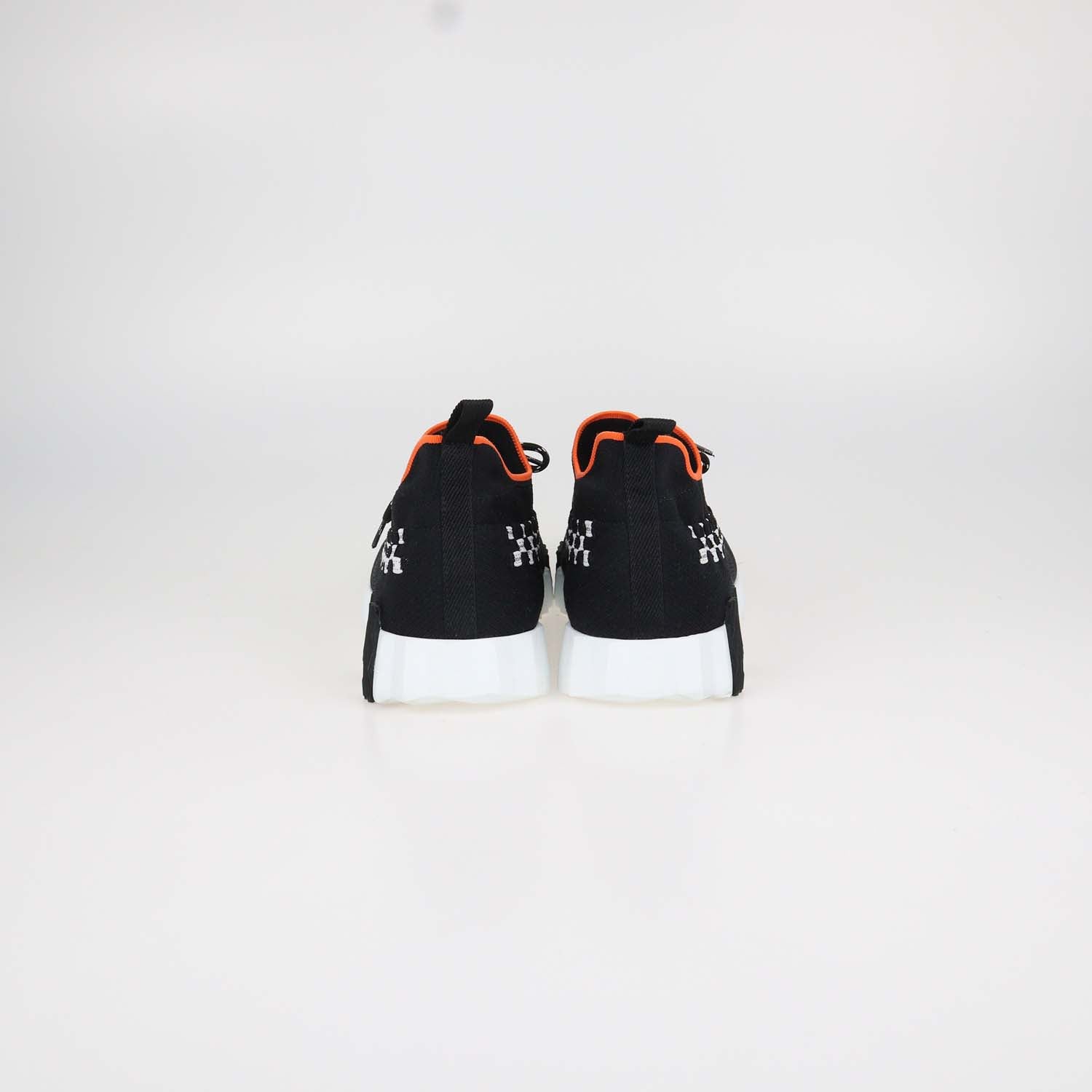Hermes Black, White Knit Fabric Braided Bolduc Flex Slip-on Sneakers