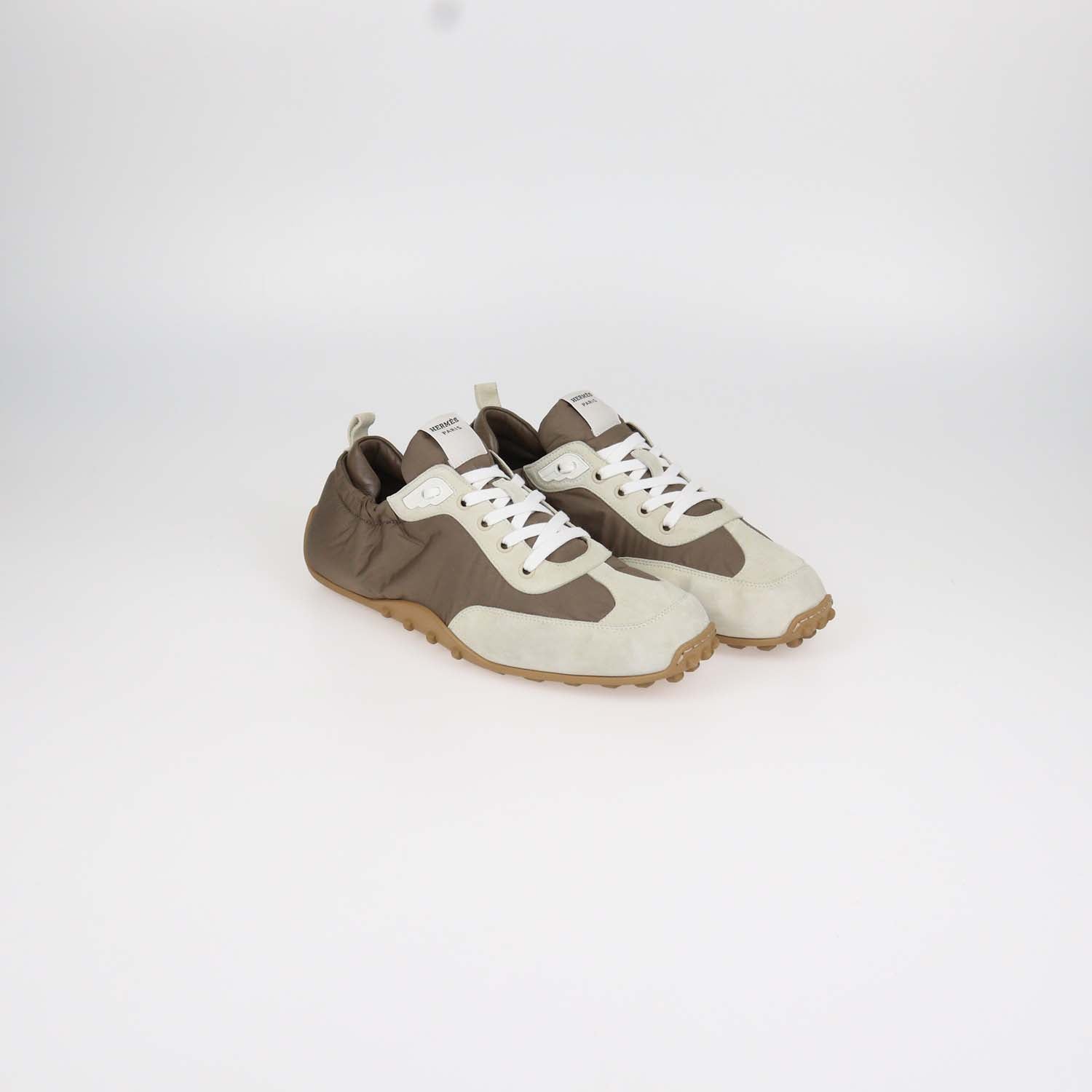 Hermes Brown, Light Beige Nylon and Suede In Sneakers