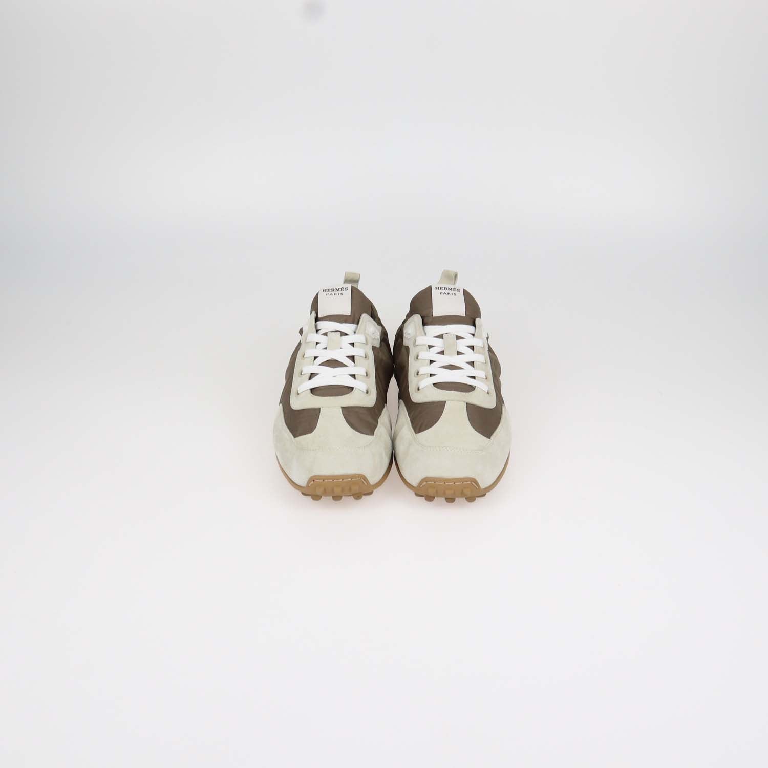 Hermes Brown, Light Beige Nylon and Suede In Sneakers