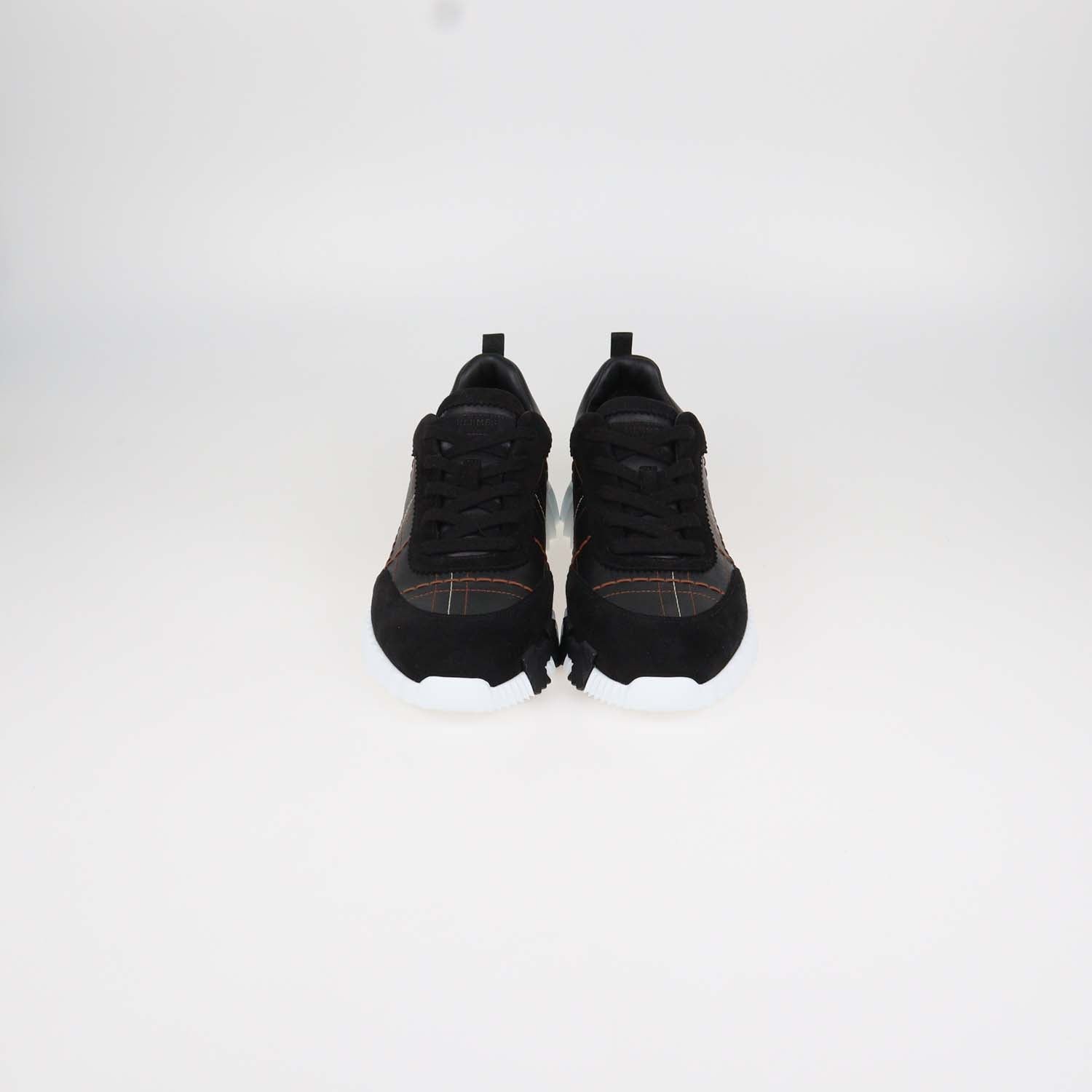 Hermes Black Leather and Suede Stitched Bouncing Sneakers