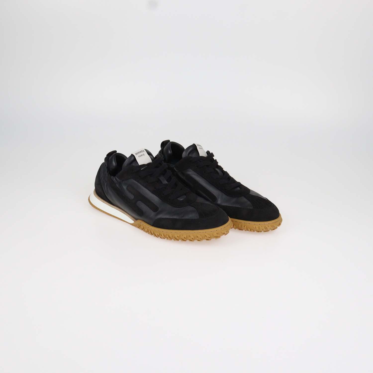 Hermes Black Leather and Suede Jet Sneakers