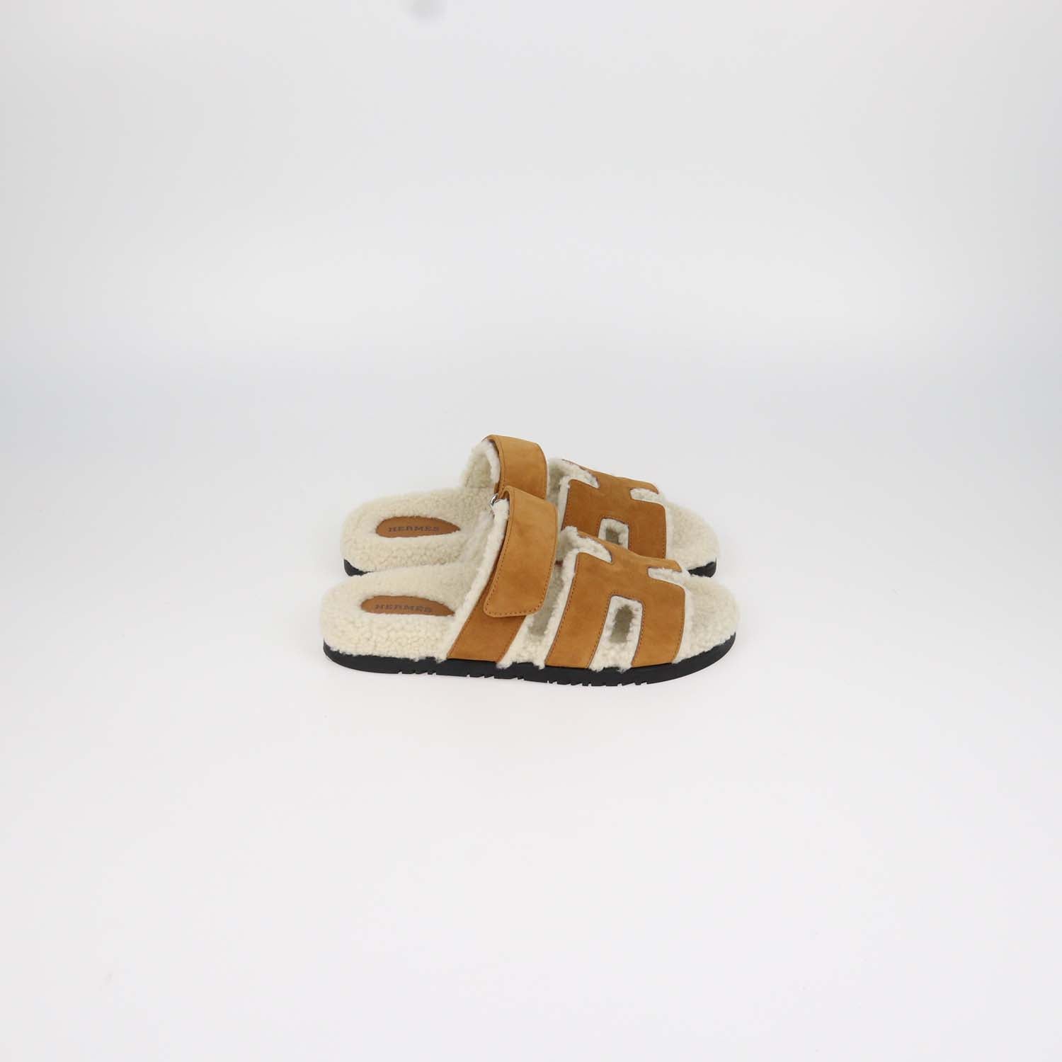 Hermes Brown Suede and Shearling Chypre Sandals