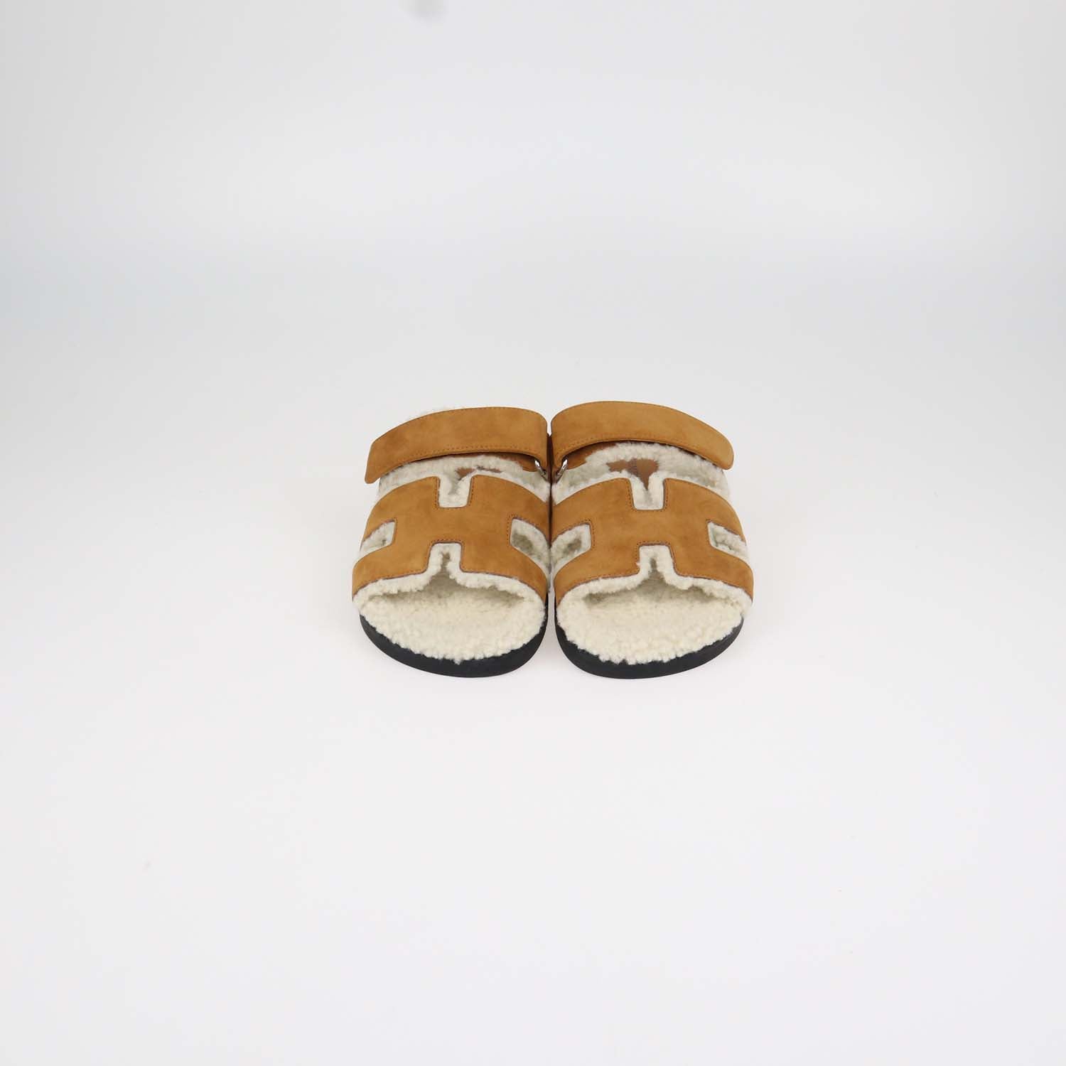 Hermes Brown Suede and Shearling Chypre Sandals