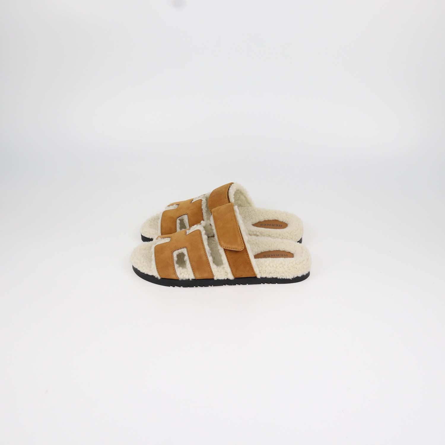 Hermes Brown Suede and Shearling Chypre Sandals