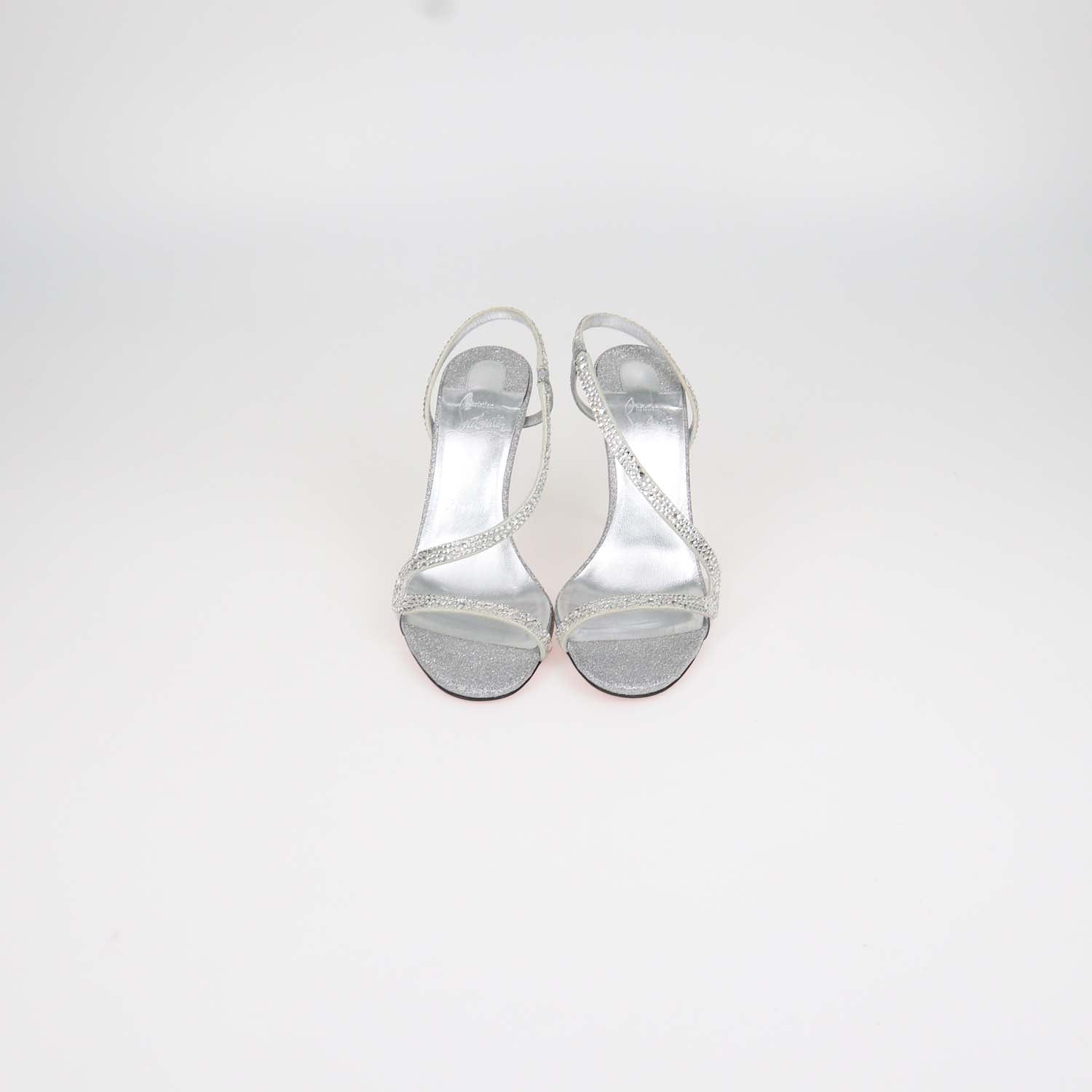 Christian Louboutin Silver Strass and Suede Rosalie Slingback Sandals