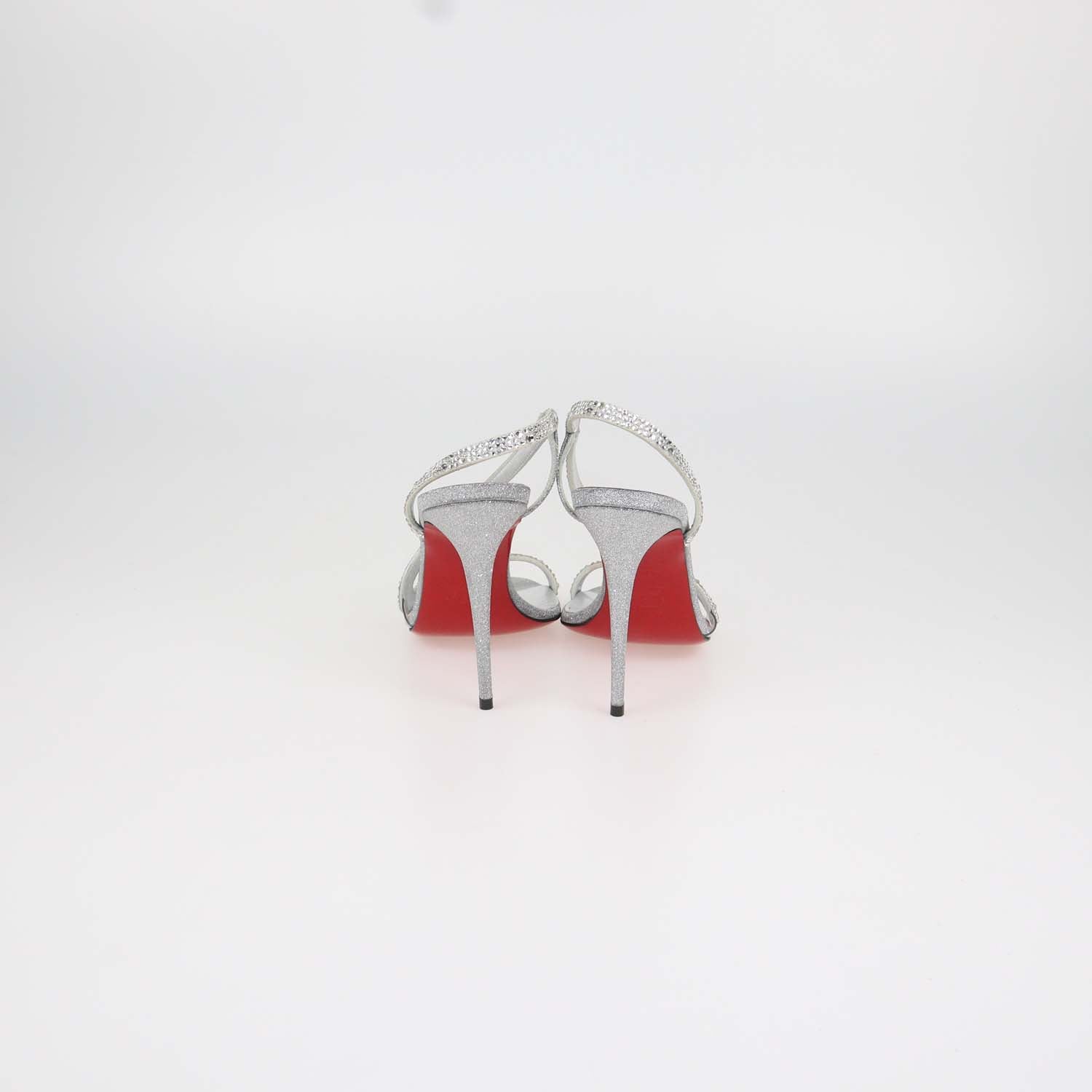 Christian Louboutin Silver Strass and Suede Rosalie Slingback Sandals